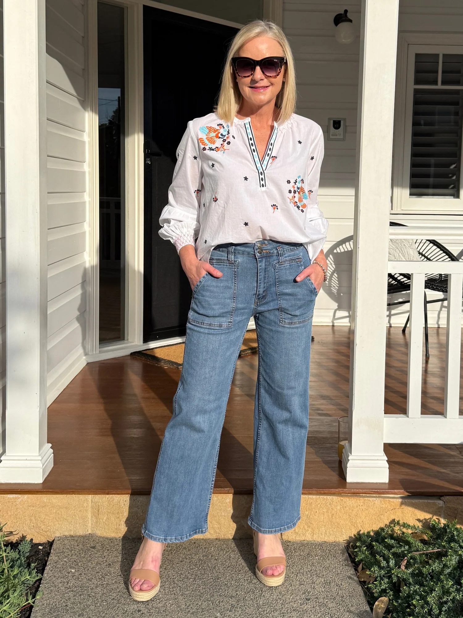 Birdie Embroidered Blouse - White Multi