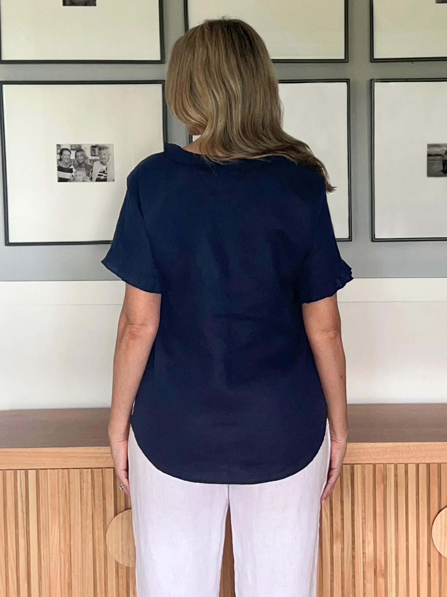 Tiffany Ruffle Linen Top - Navy