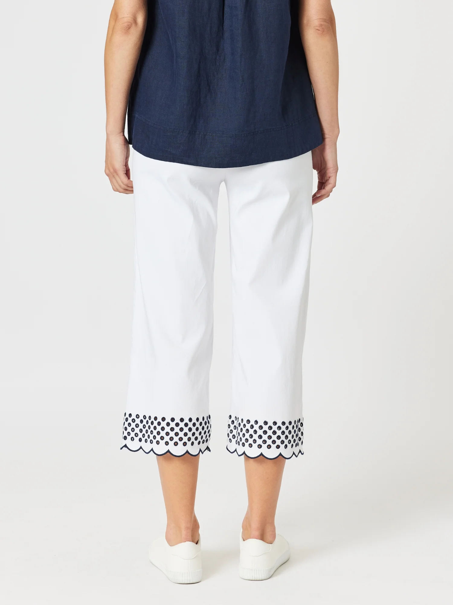 Scallop Hem Pant - White/Navy