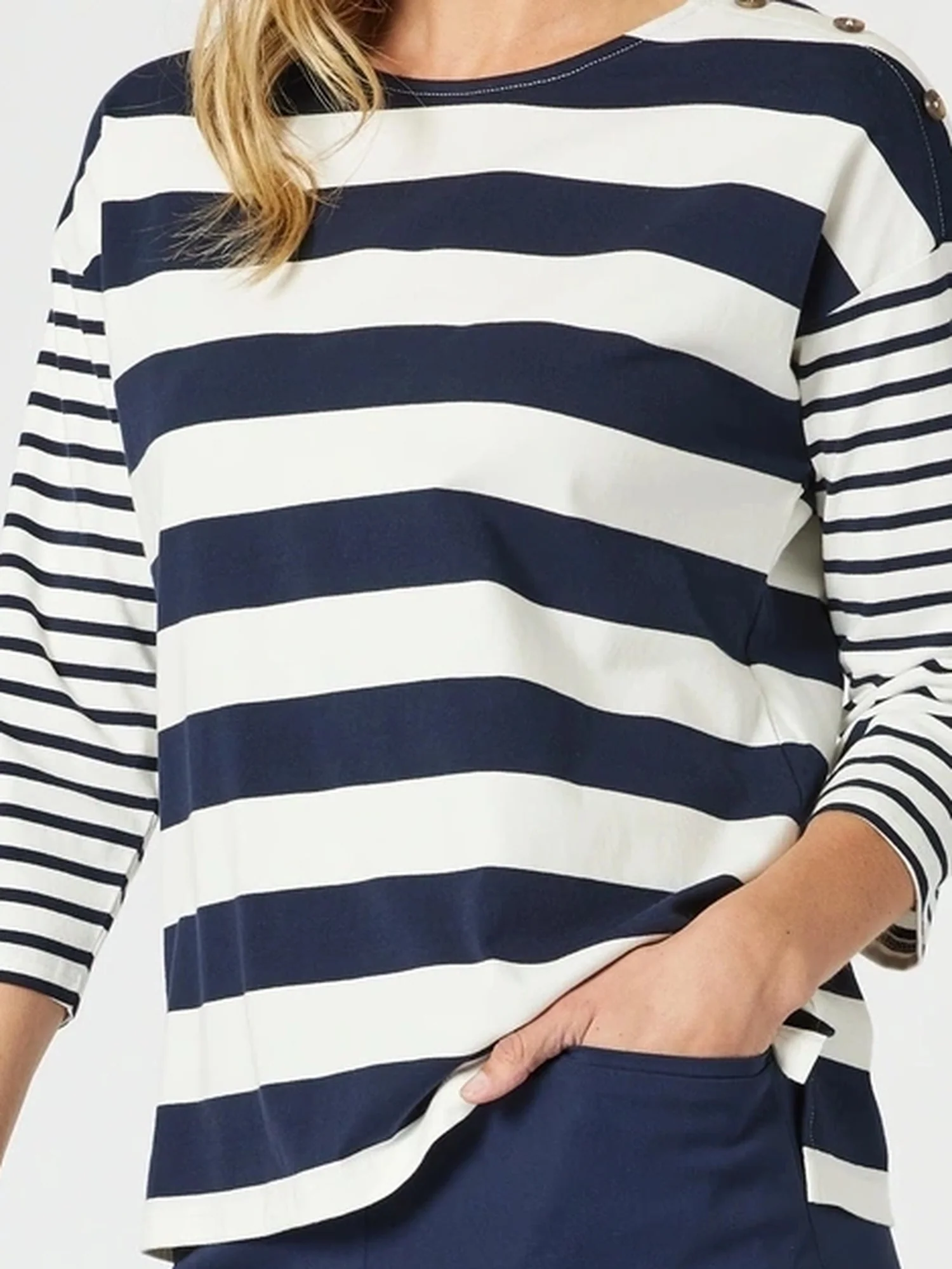 Mixed Stripe Top - Navy/White