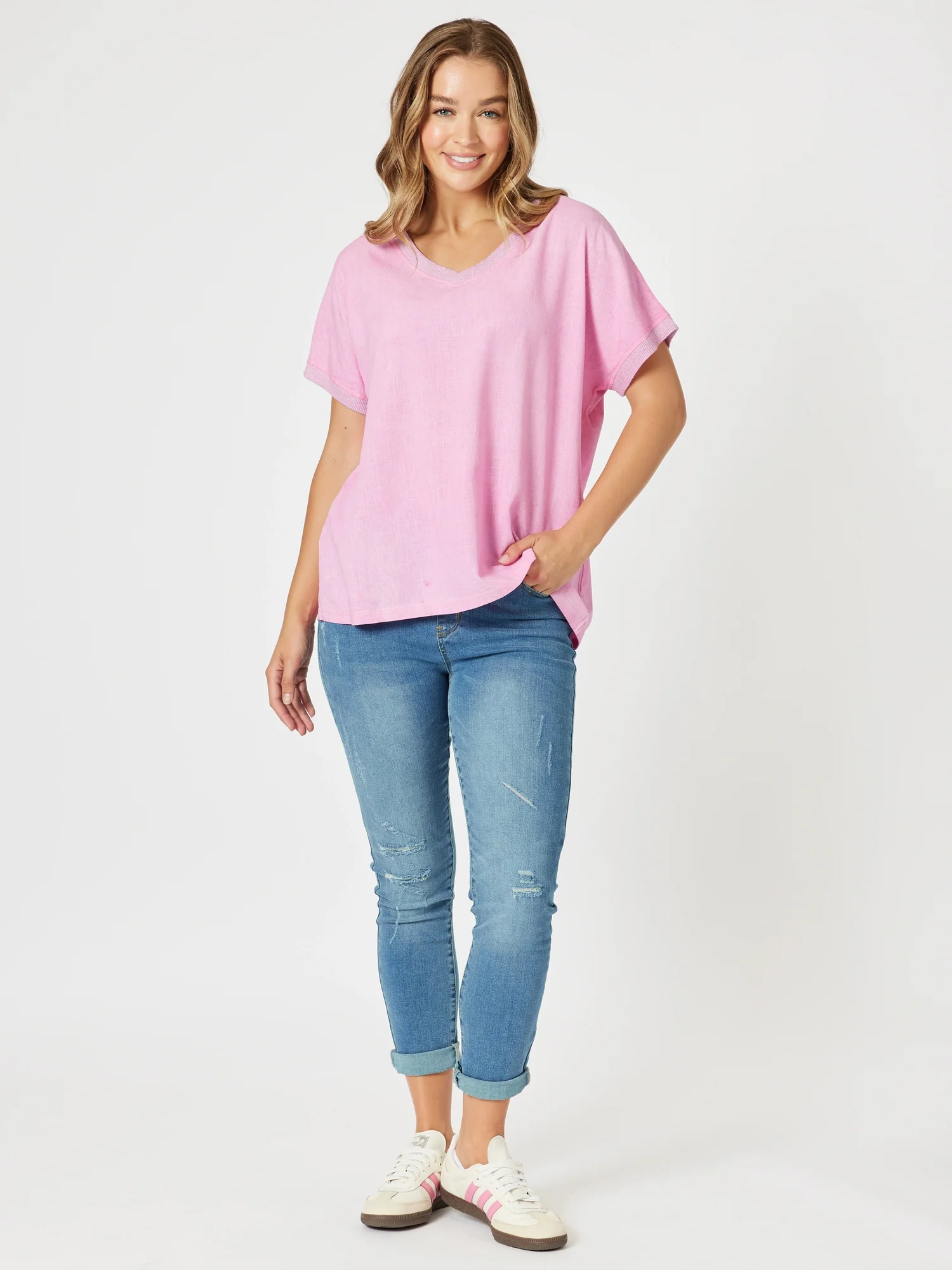 LA Distressed Pull On Stretch Denim Jean - Denim