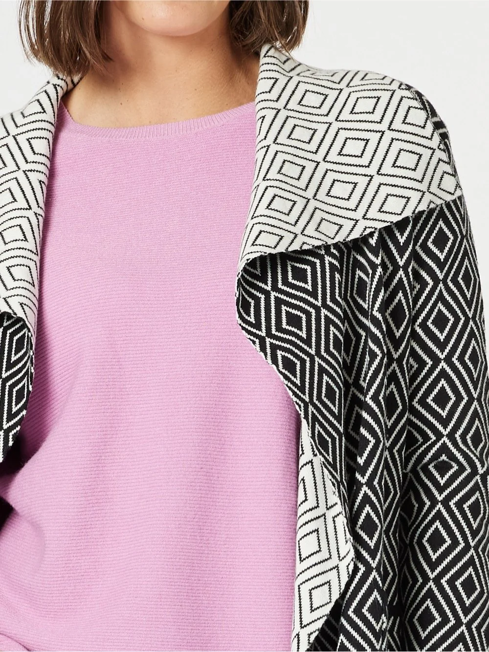 Chevron Knit Cardigan - Black/White