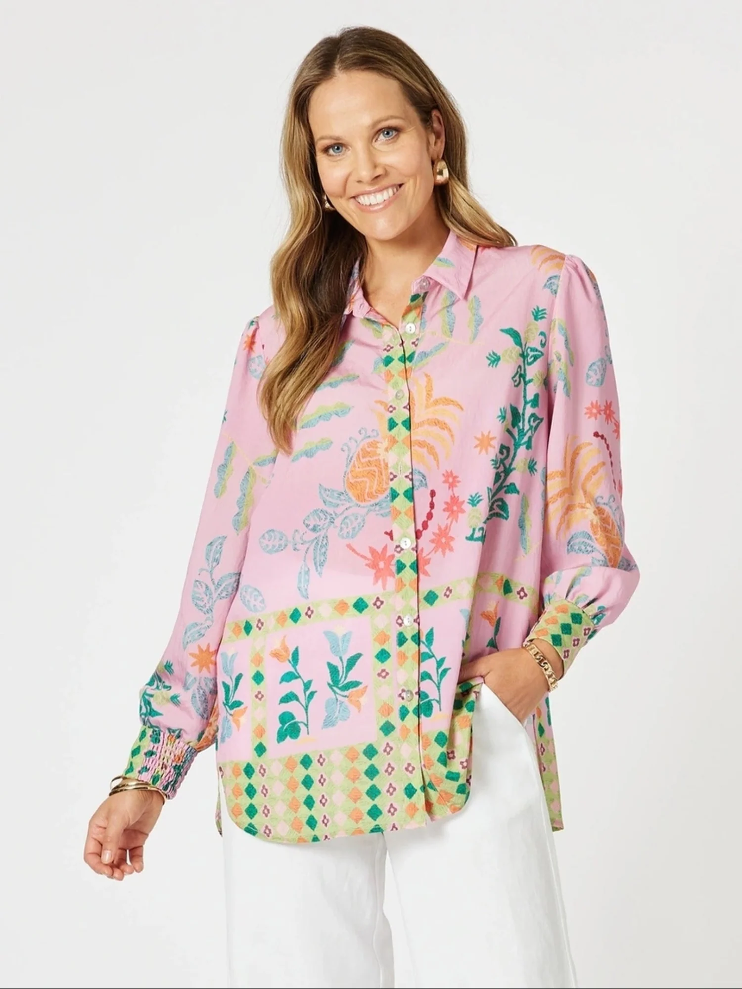 Mardi Gras Floral Print Shirt - Pink/Multi