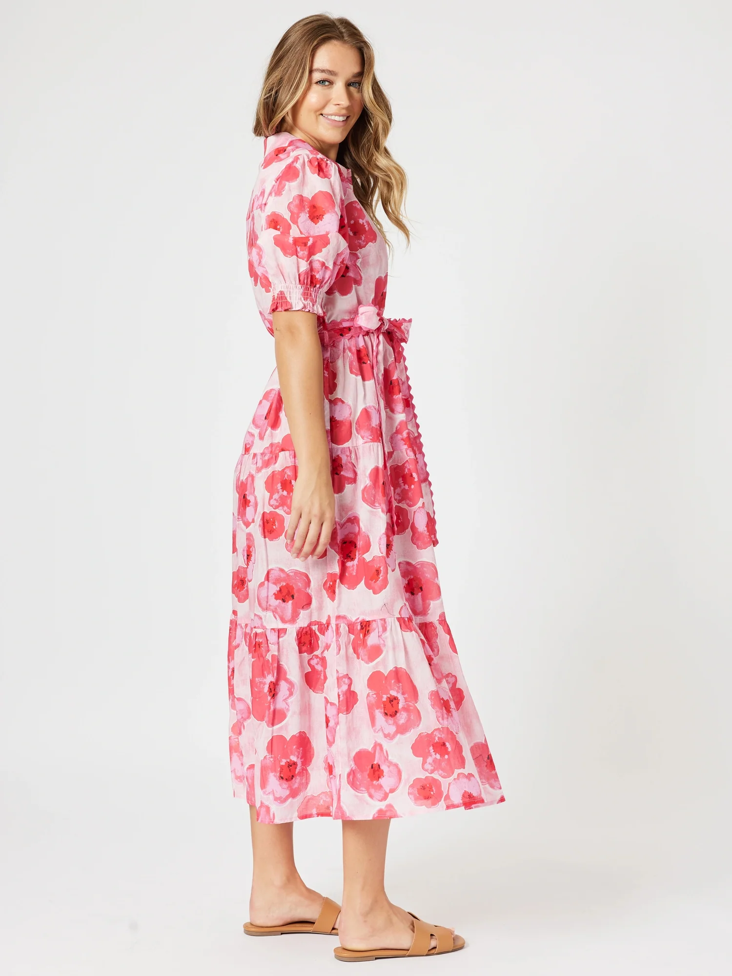 Pink Poppies Floral Print Dress - Pink/Multi