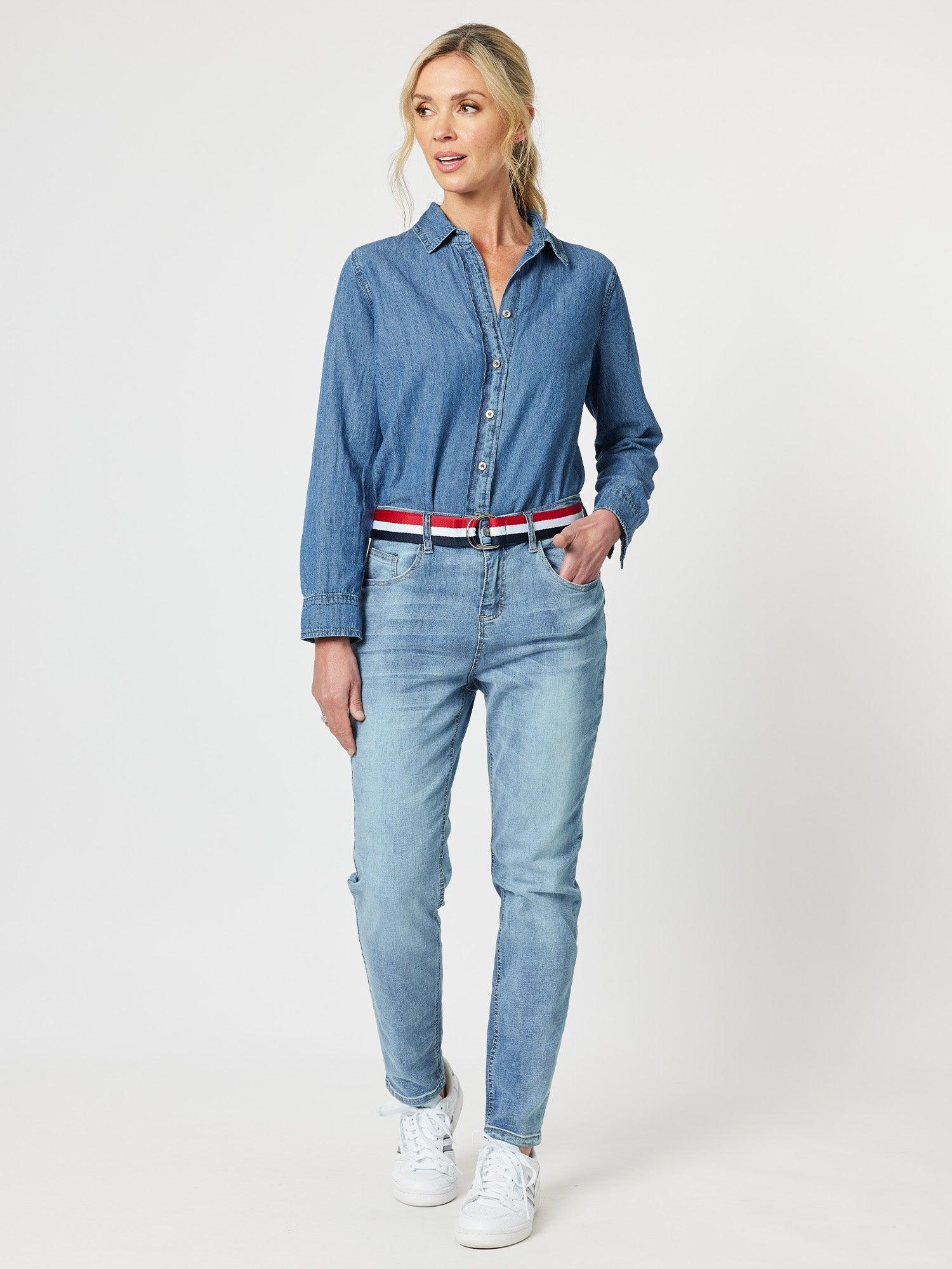 Navy Red Stripe Web Belt - Red