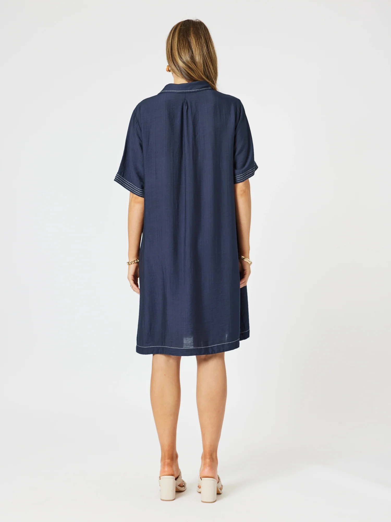 Top Stitch Detail Dress - Navy