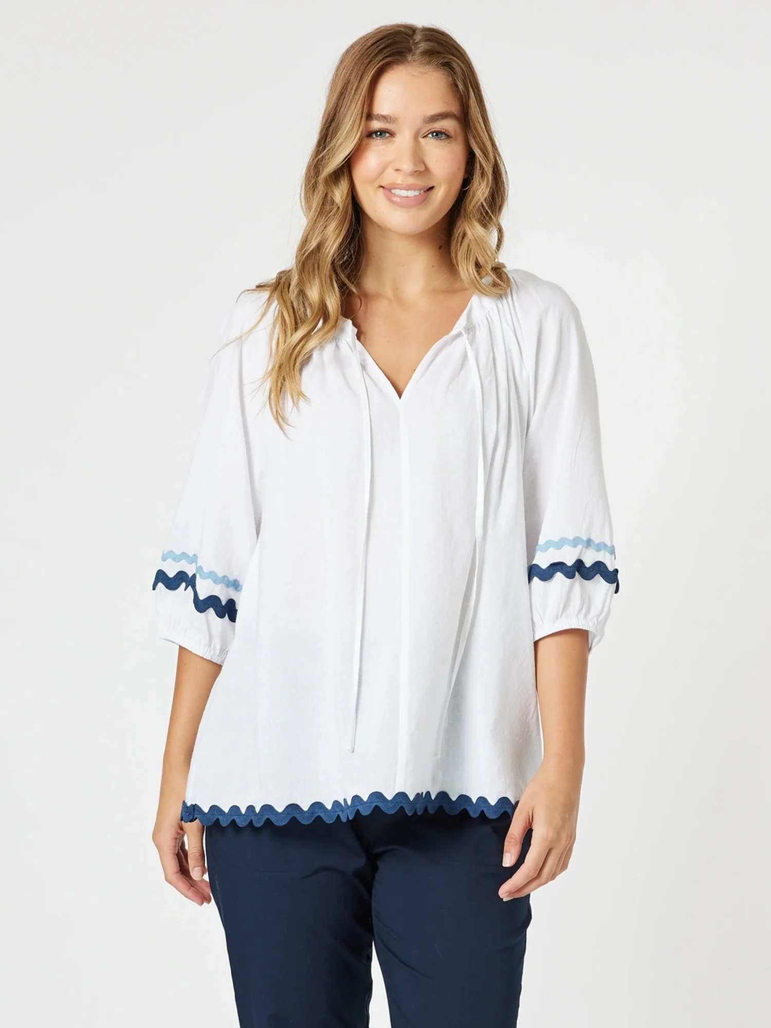 Ric Rac Top - White/Blue