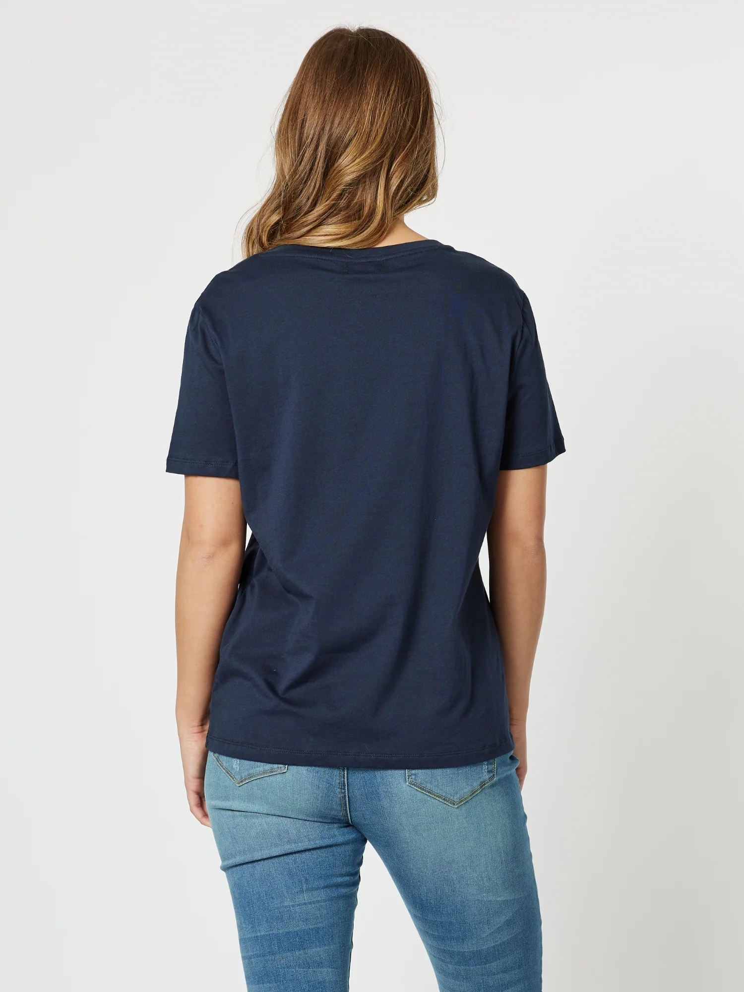 Cotton V Neck  T-shirt - Navy
