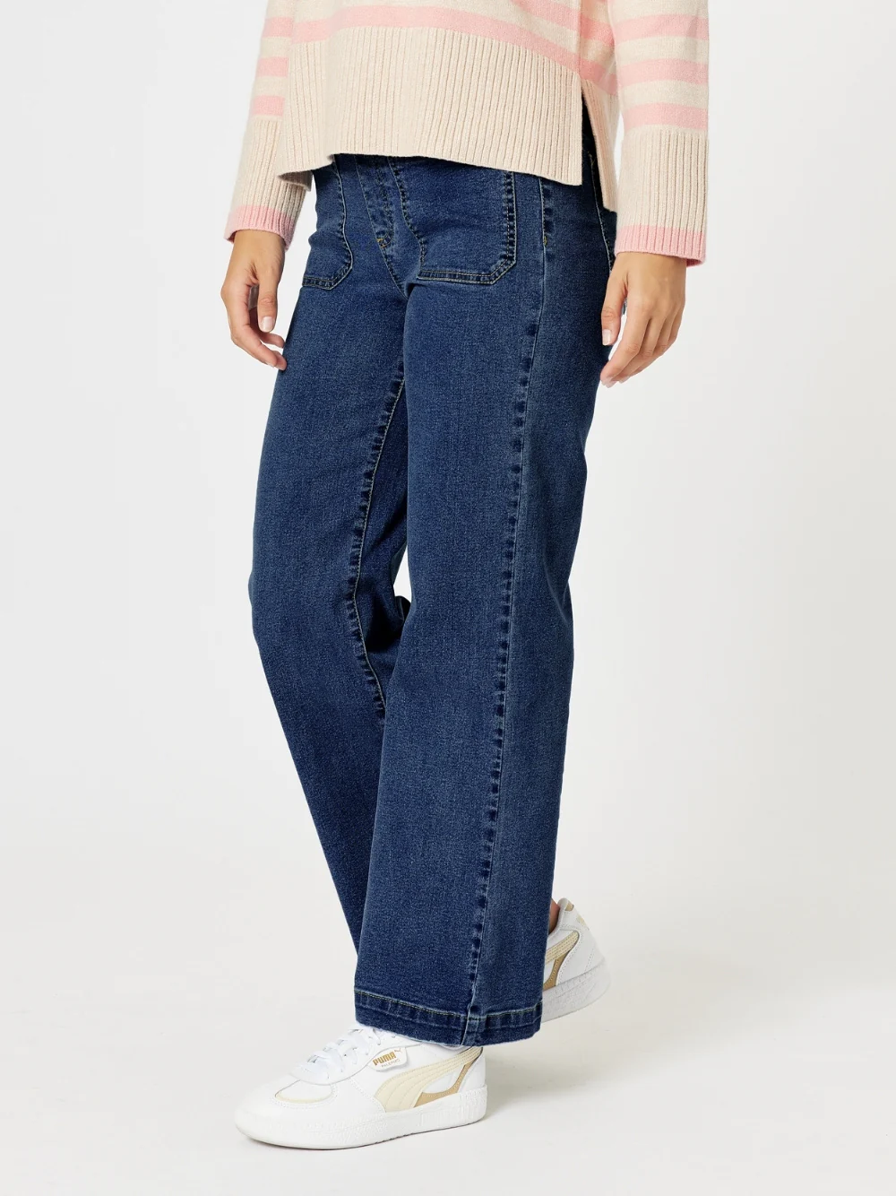 Carpenter Stretch Wide Leg Pull On Denim Jean - Dark Denim