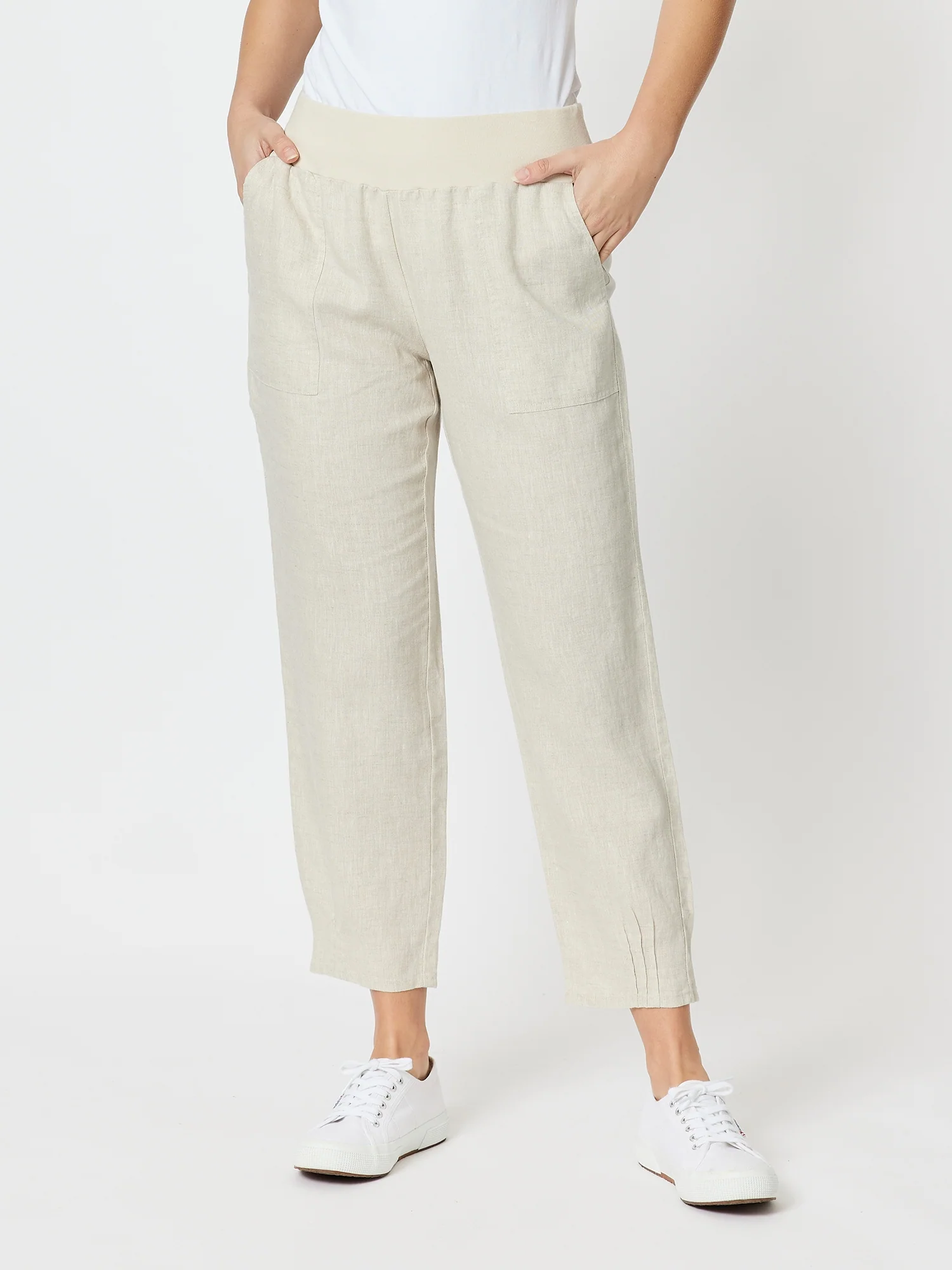 Sarah Linen Pleat Hem Pant - Natural