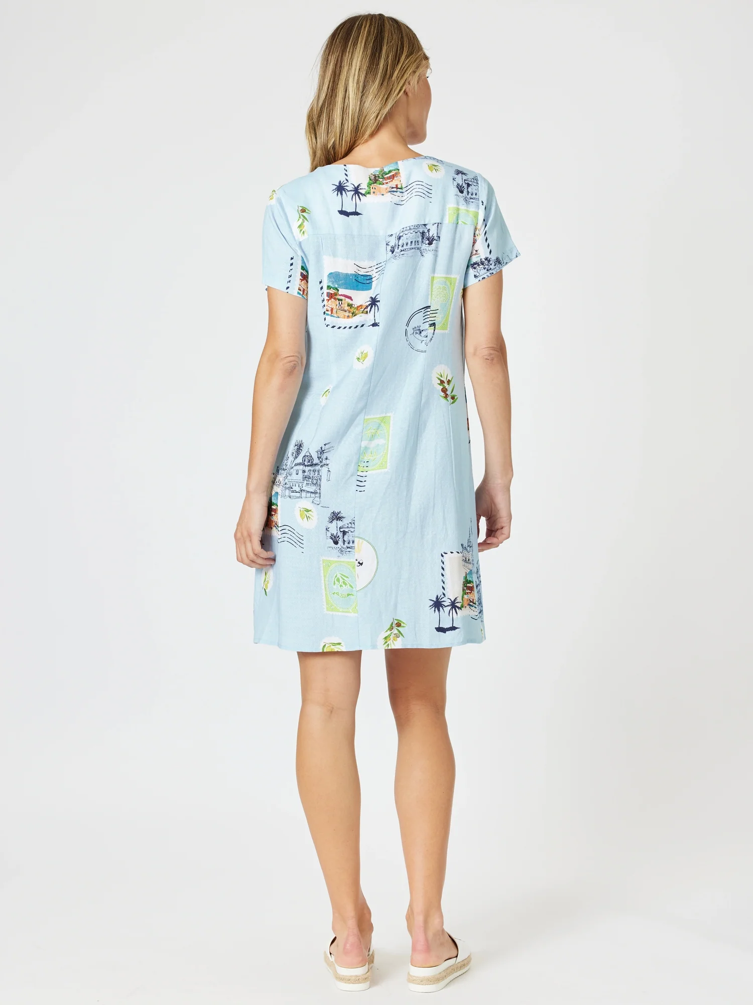 Destination Print Shift Dress - Pale Blue
