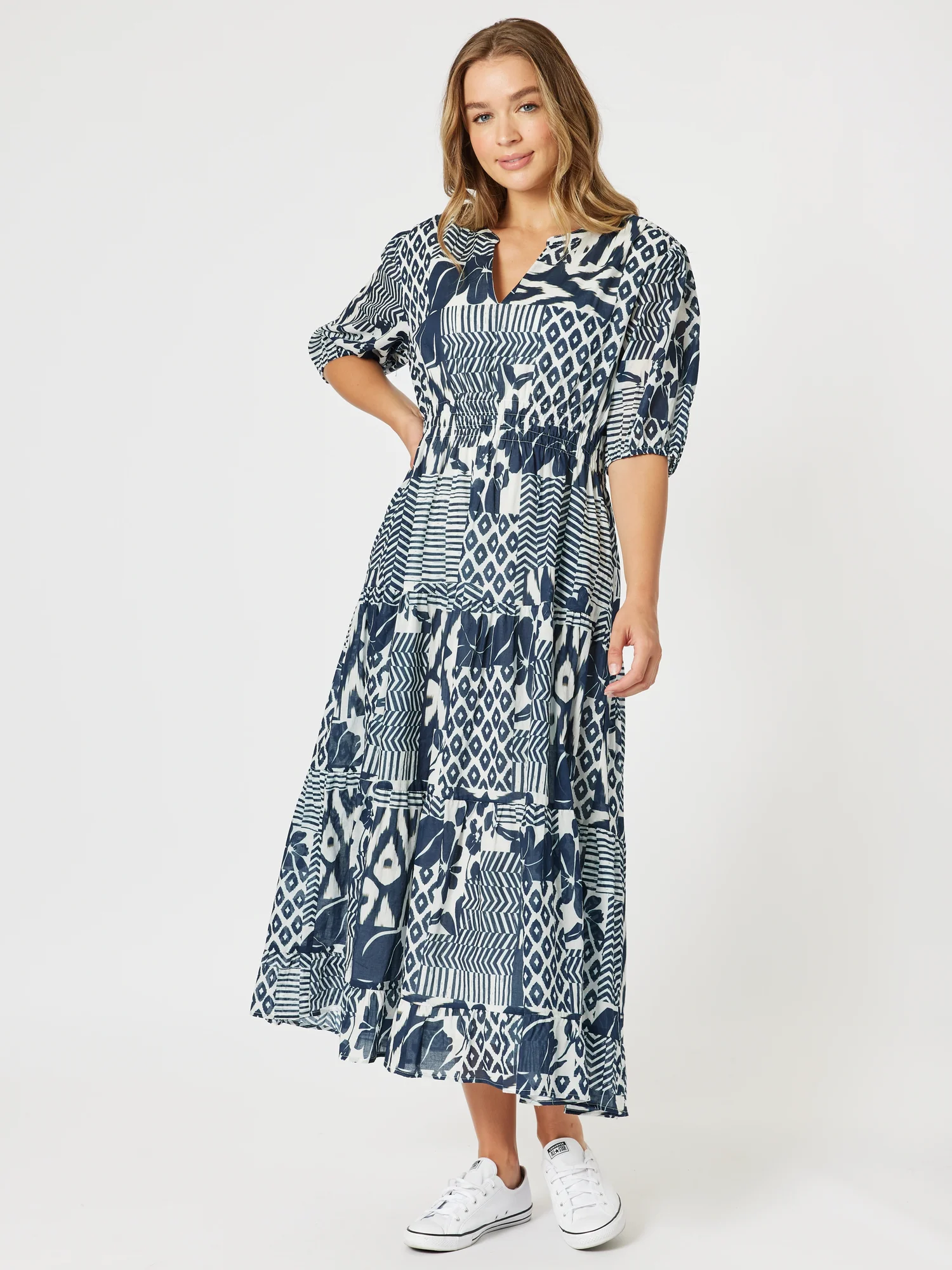 Calabasas Print Dress - Navy/White