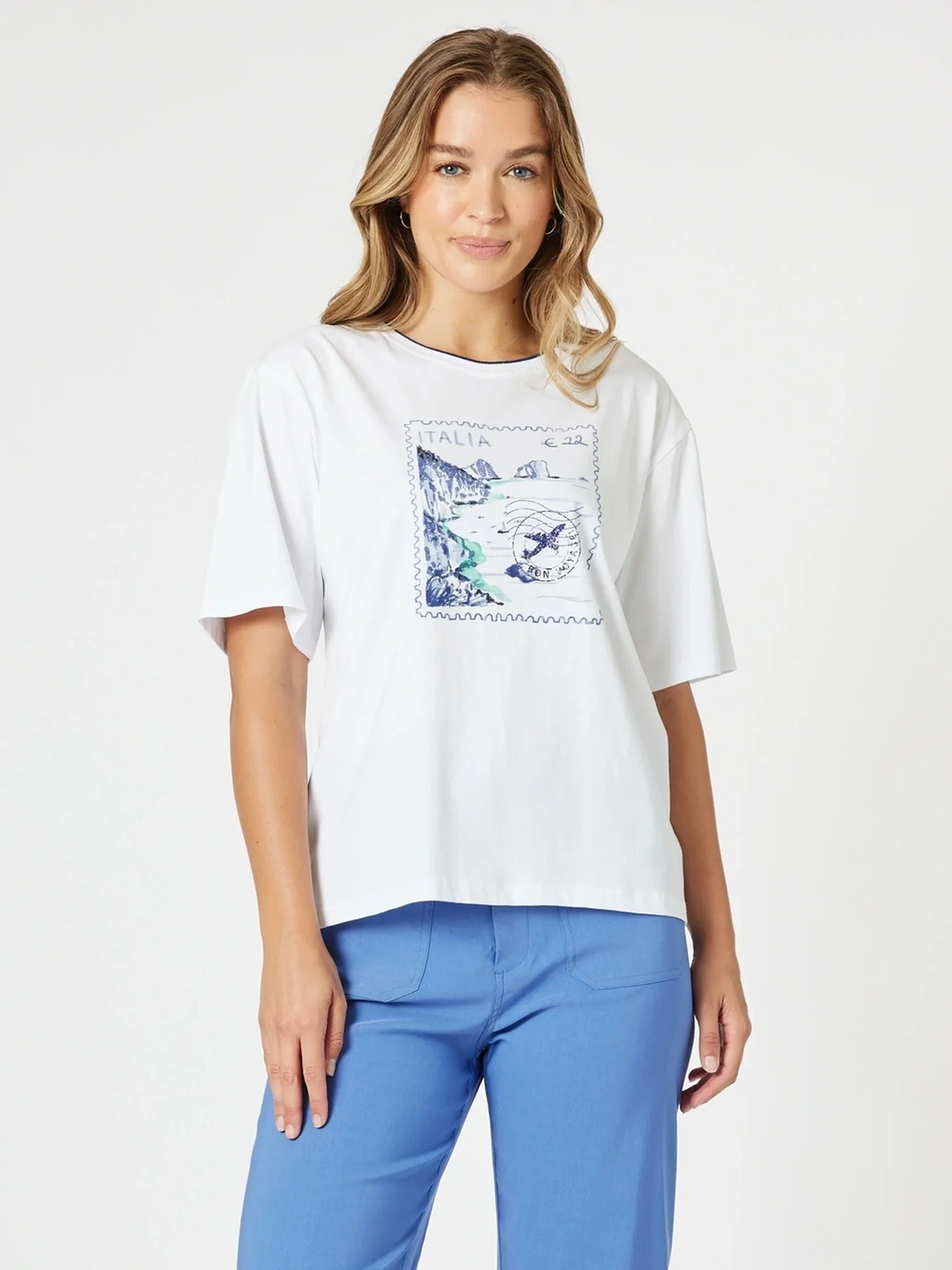 Italia Print Tee - White/Blue
