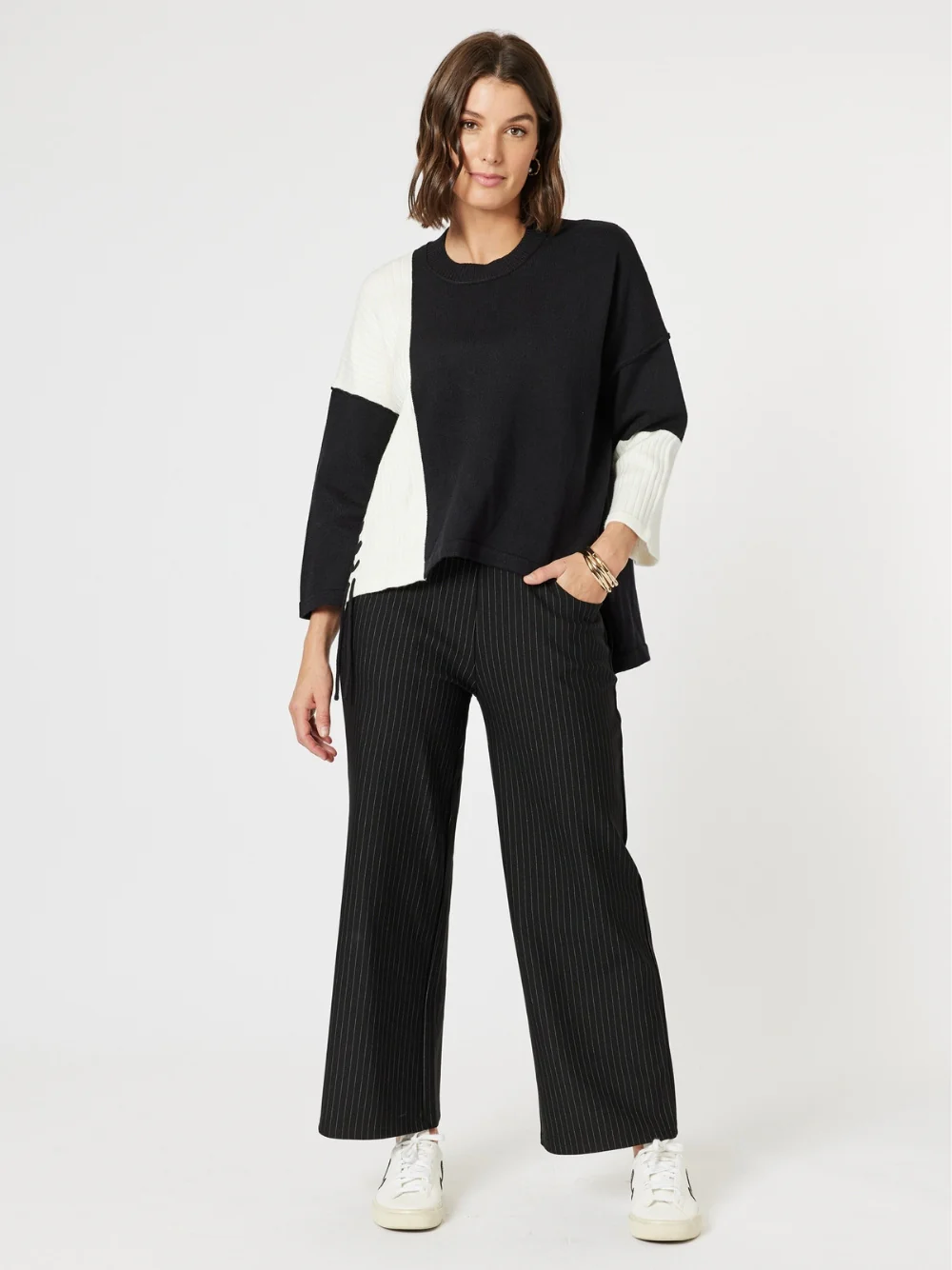Nicky Wide Leg Pinstripe Pant - Natural/Black