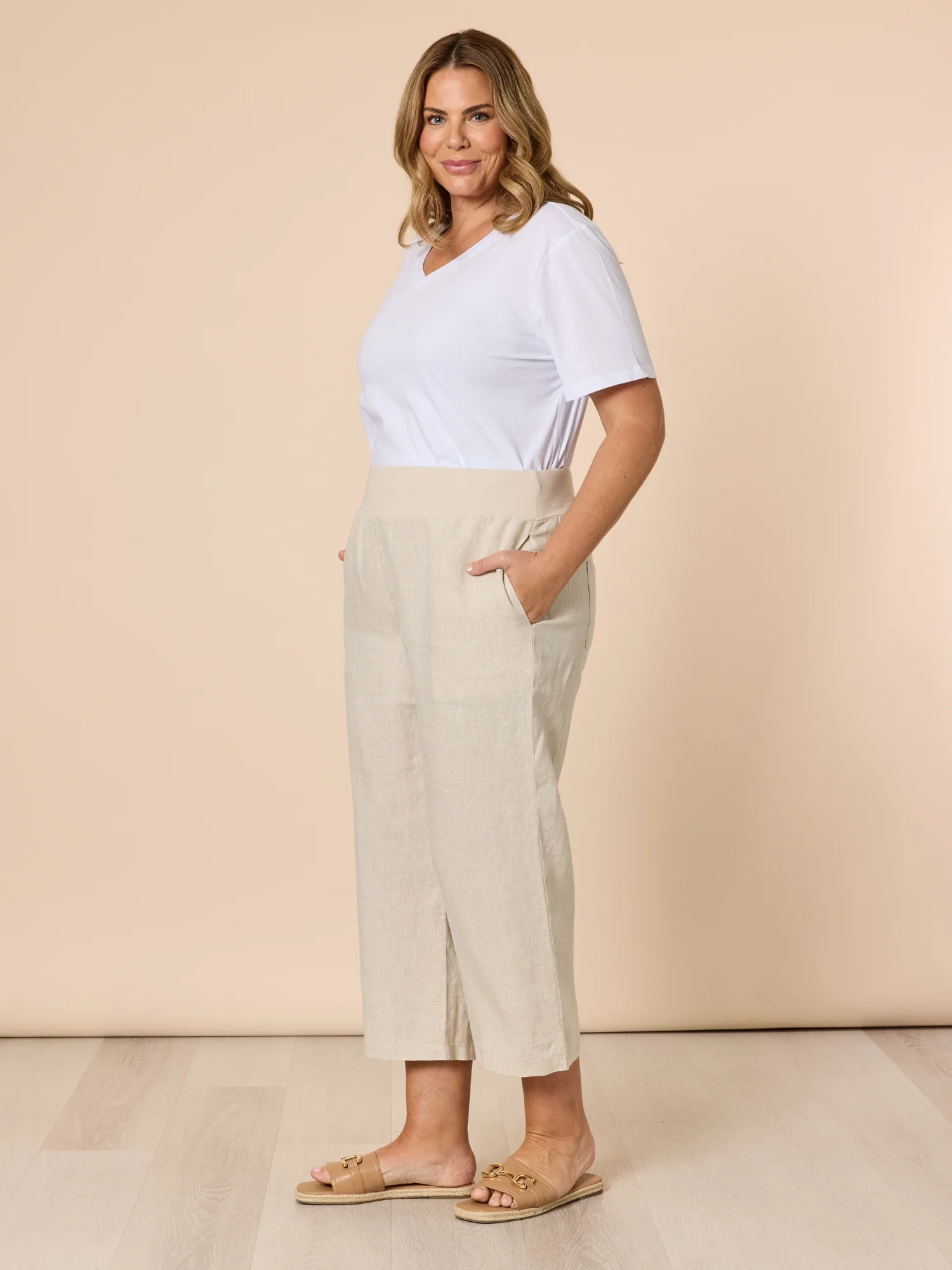 Lara Linen Wide Leg Pant - Natural