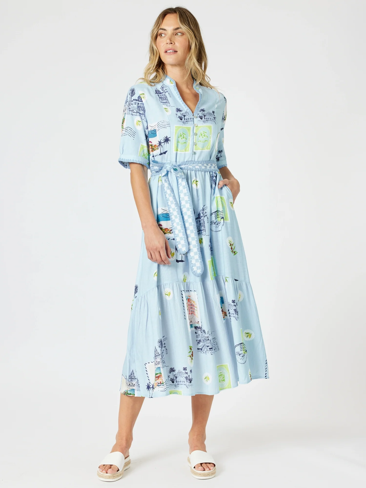 Destination Print Maxi Dress - Pale Blue