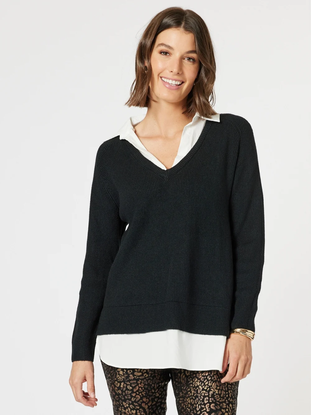 Deux V Neck Knit - Black