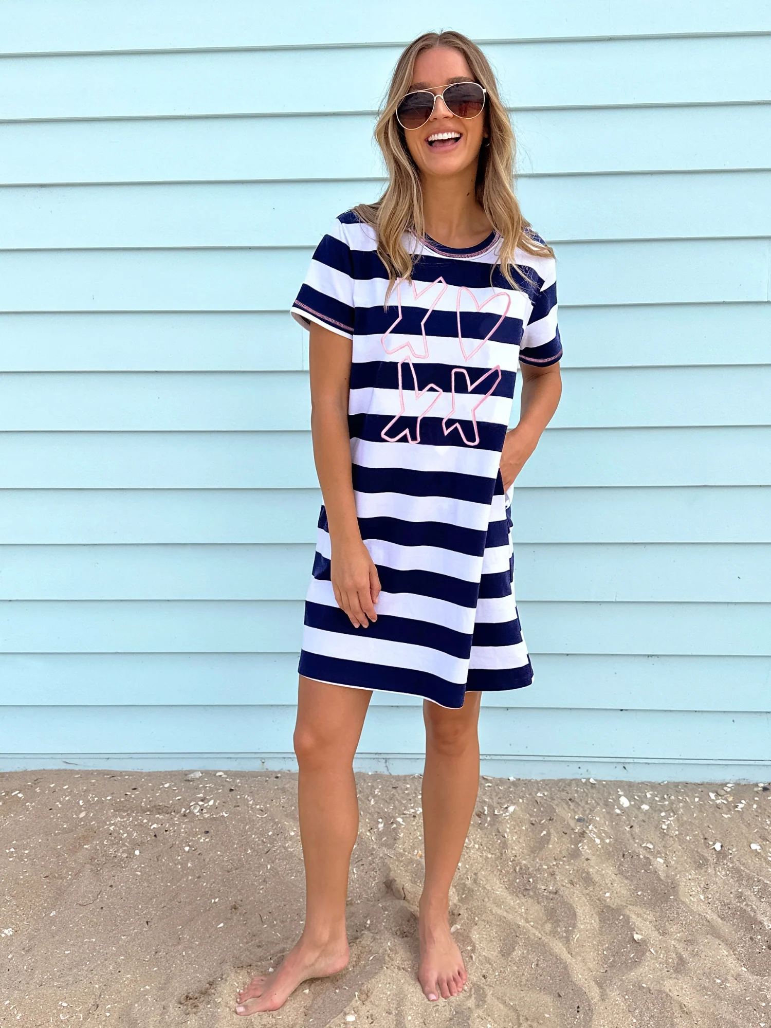 Love & Kisses Stripe Dress - Navy Pink