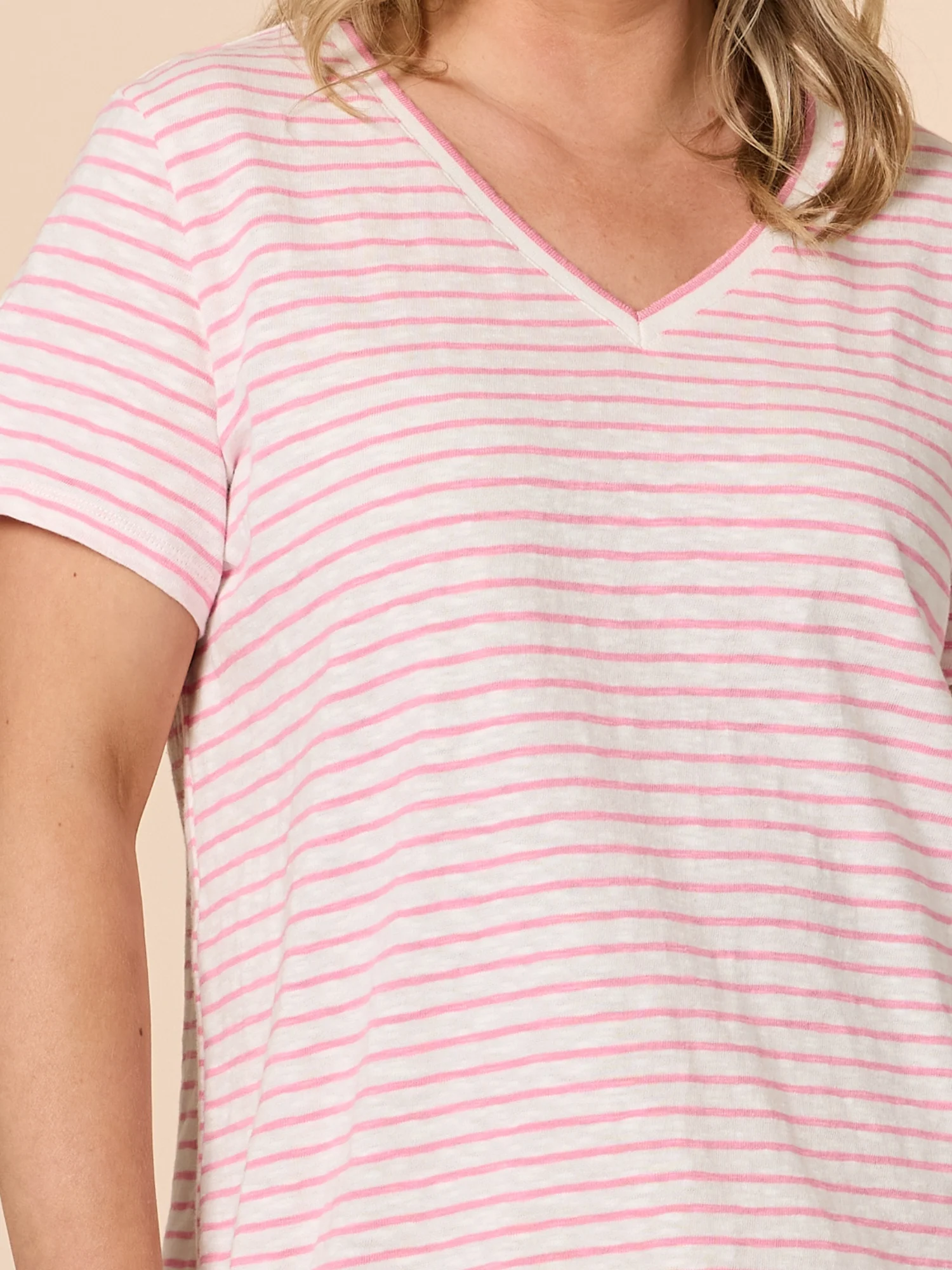 Tonic Stripe Print Tee - Pink White