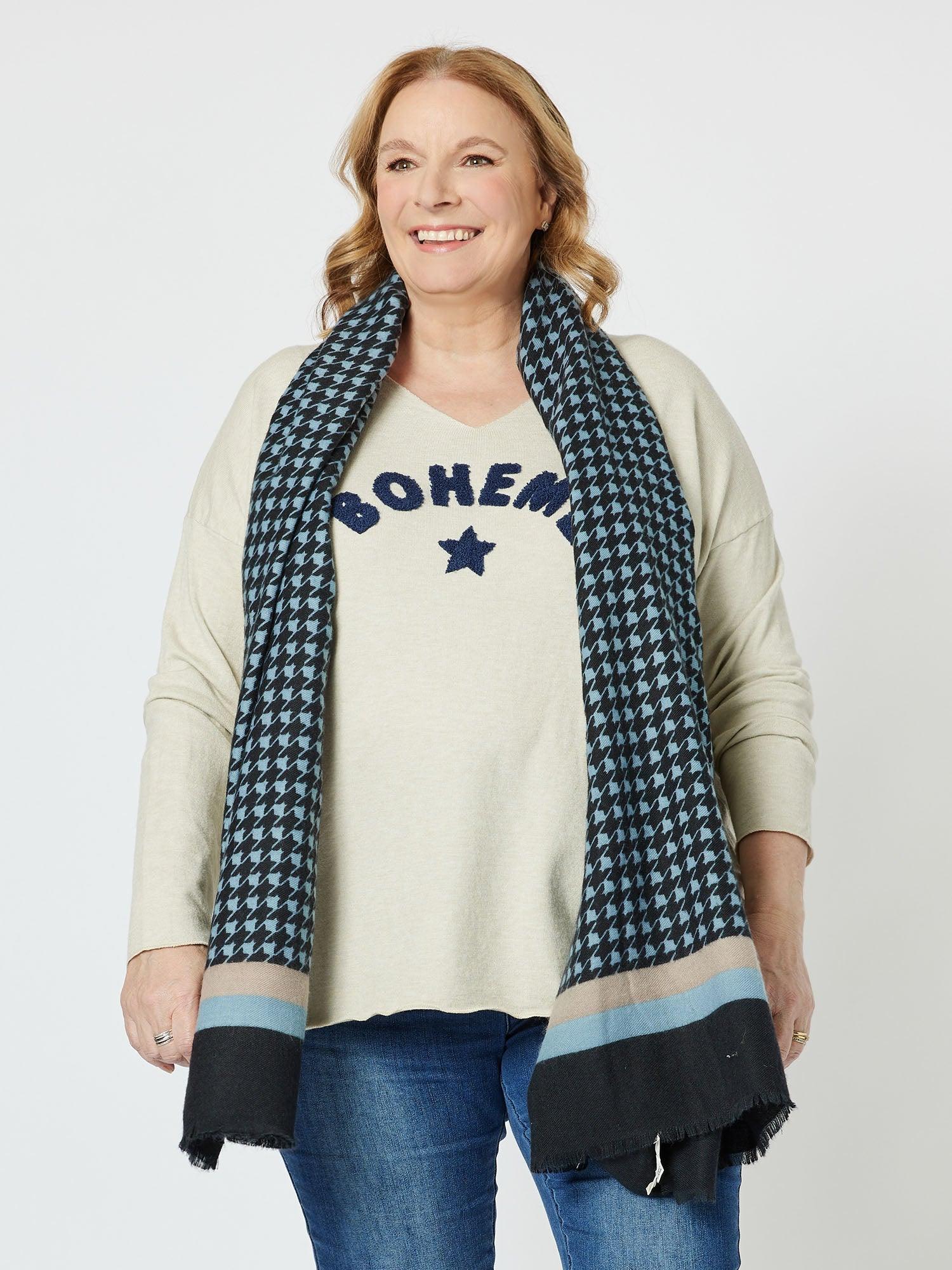 Houndstooth Print Scarf - Blue