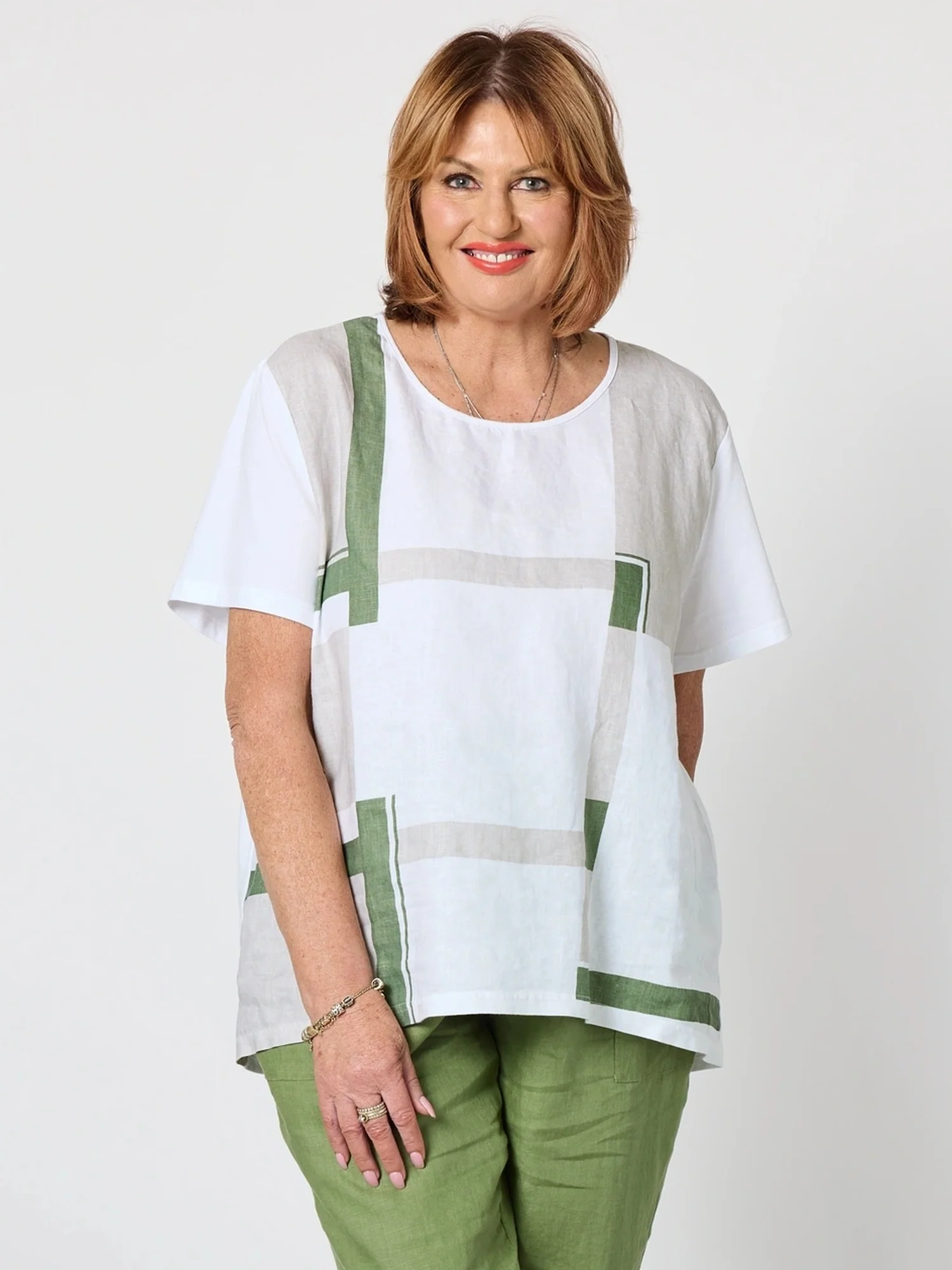 Geometric Print Top - White Basil