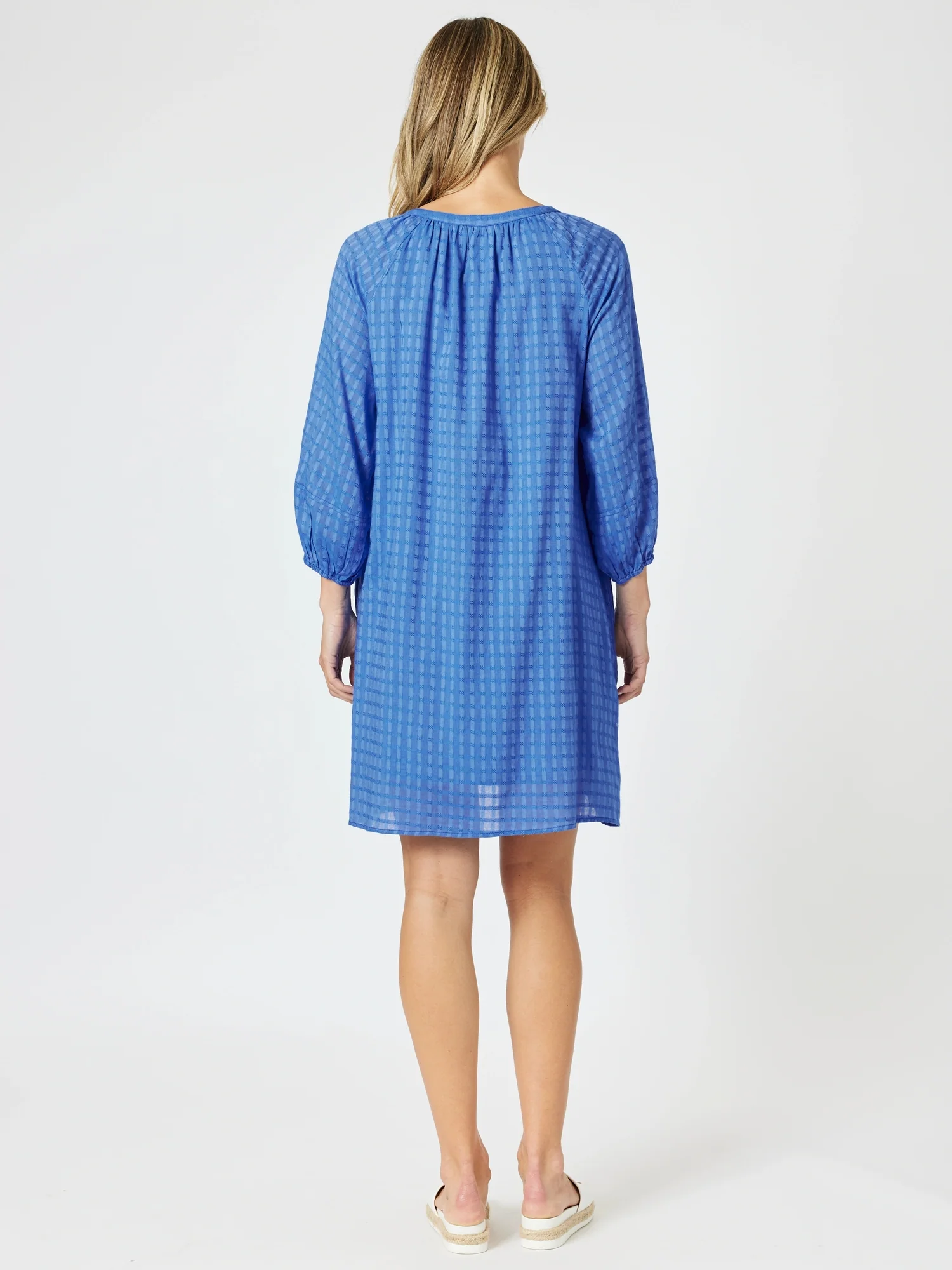 Mykonos Check Dress - Sardinia Blue