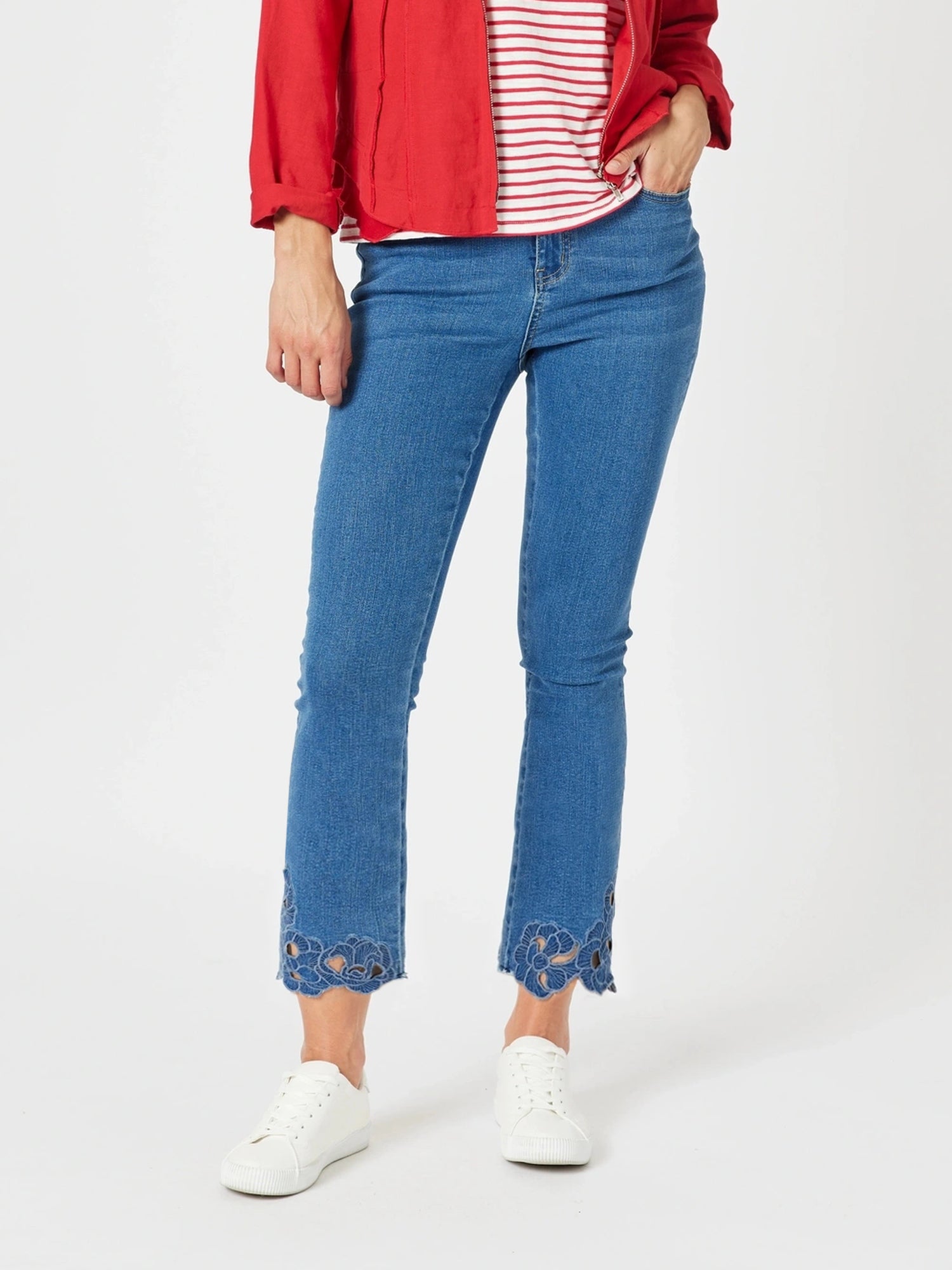 Isla Embroidered Straight Leg Jean - Denim