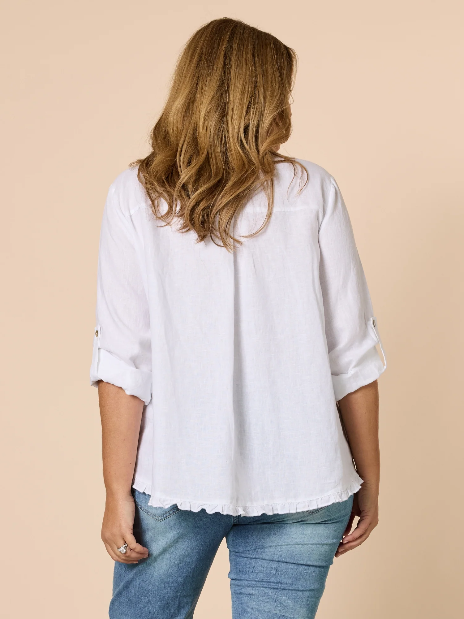 Ruffle Hem Linen Shirt - White