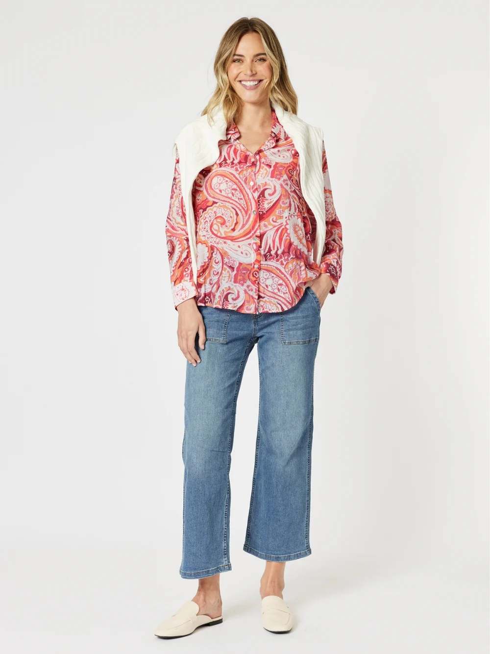 Paisley Print Sheer Shirt - Red Multi