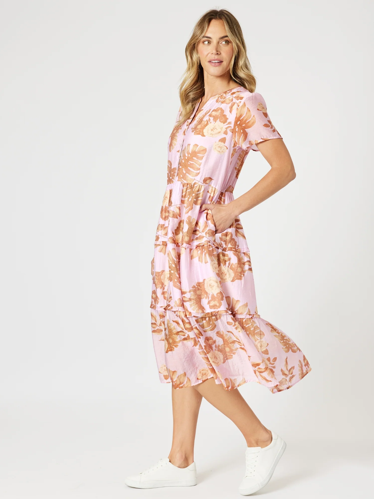 Haiti Floral Print Dress - Pink/Natural