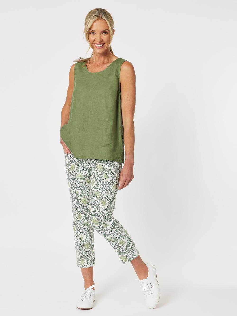 Leaf Print Pant - Khaki