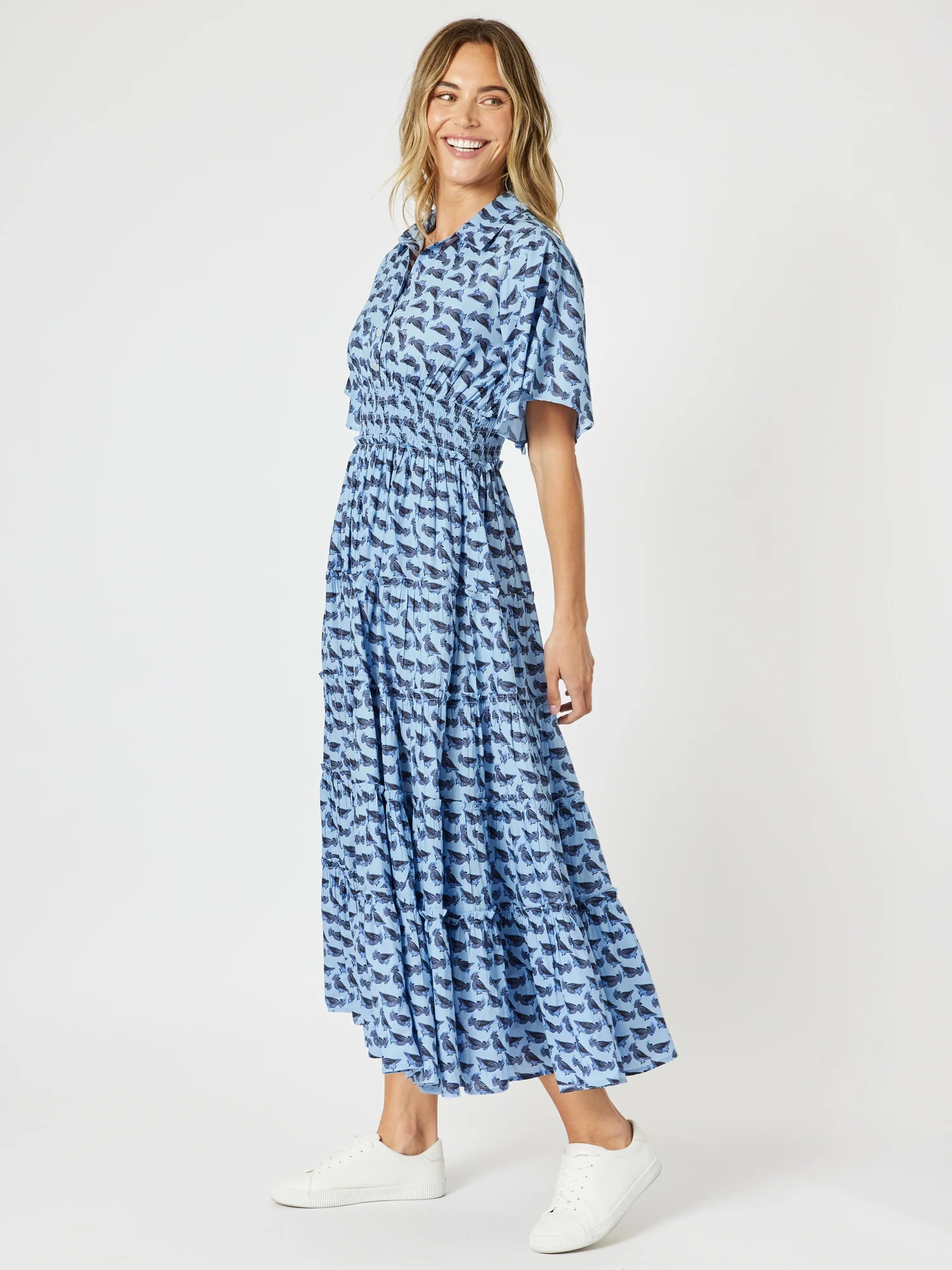 Blue Cockatoo Print Dress - Blue