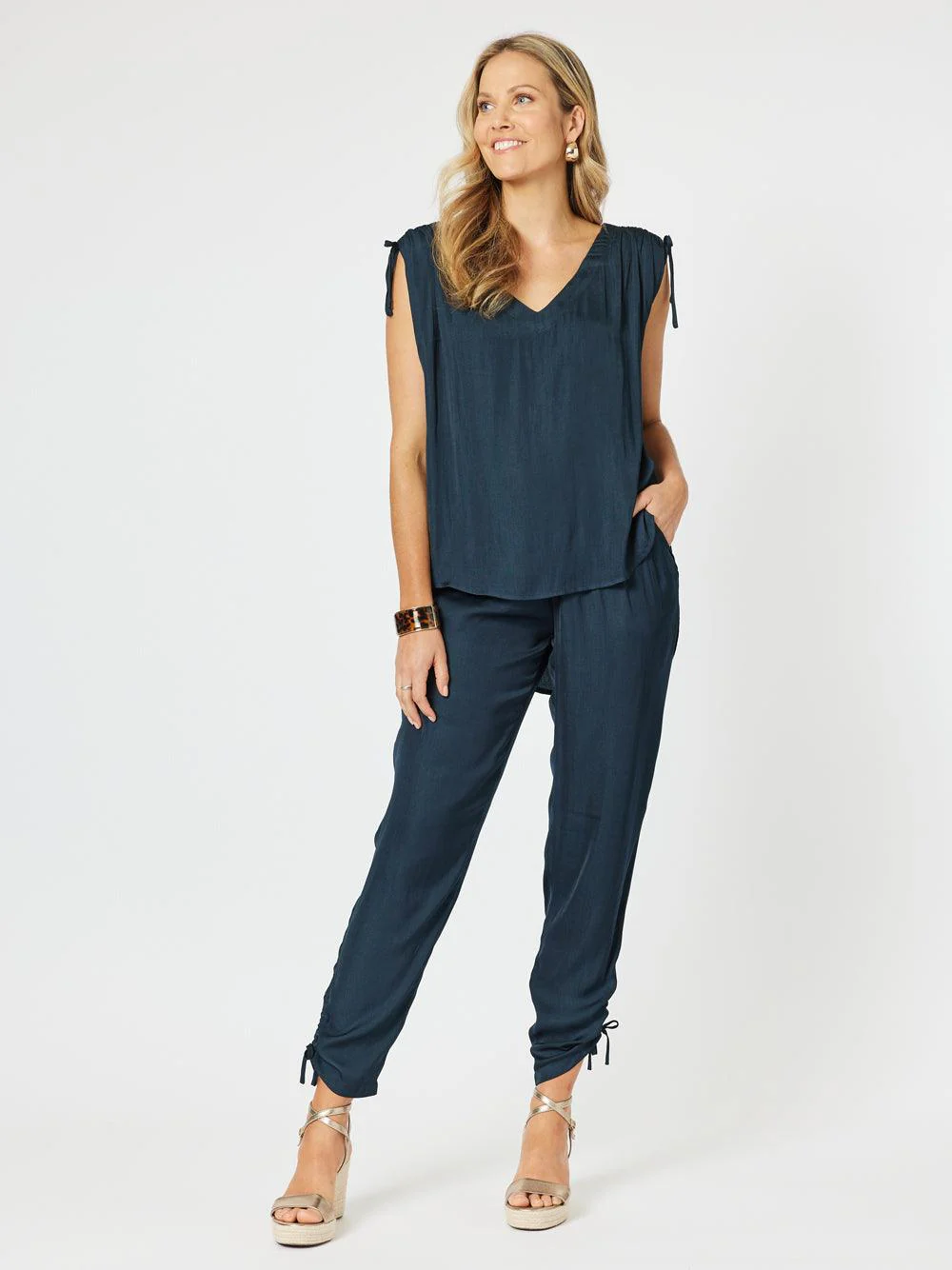 Lux Ruche Tie Pant - Navy