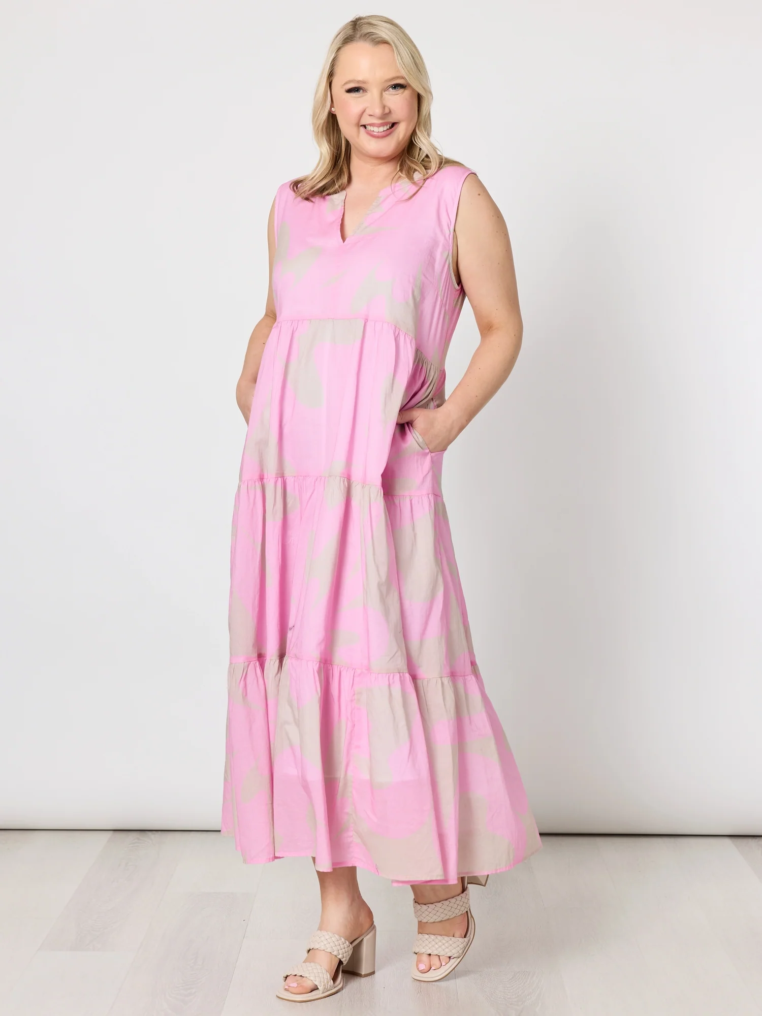 Sienna Print Dress - Pink Stone