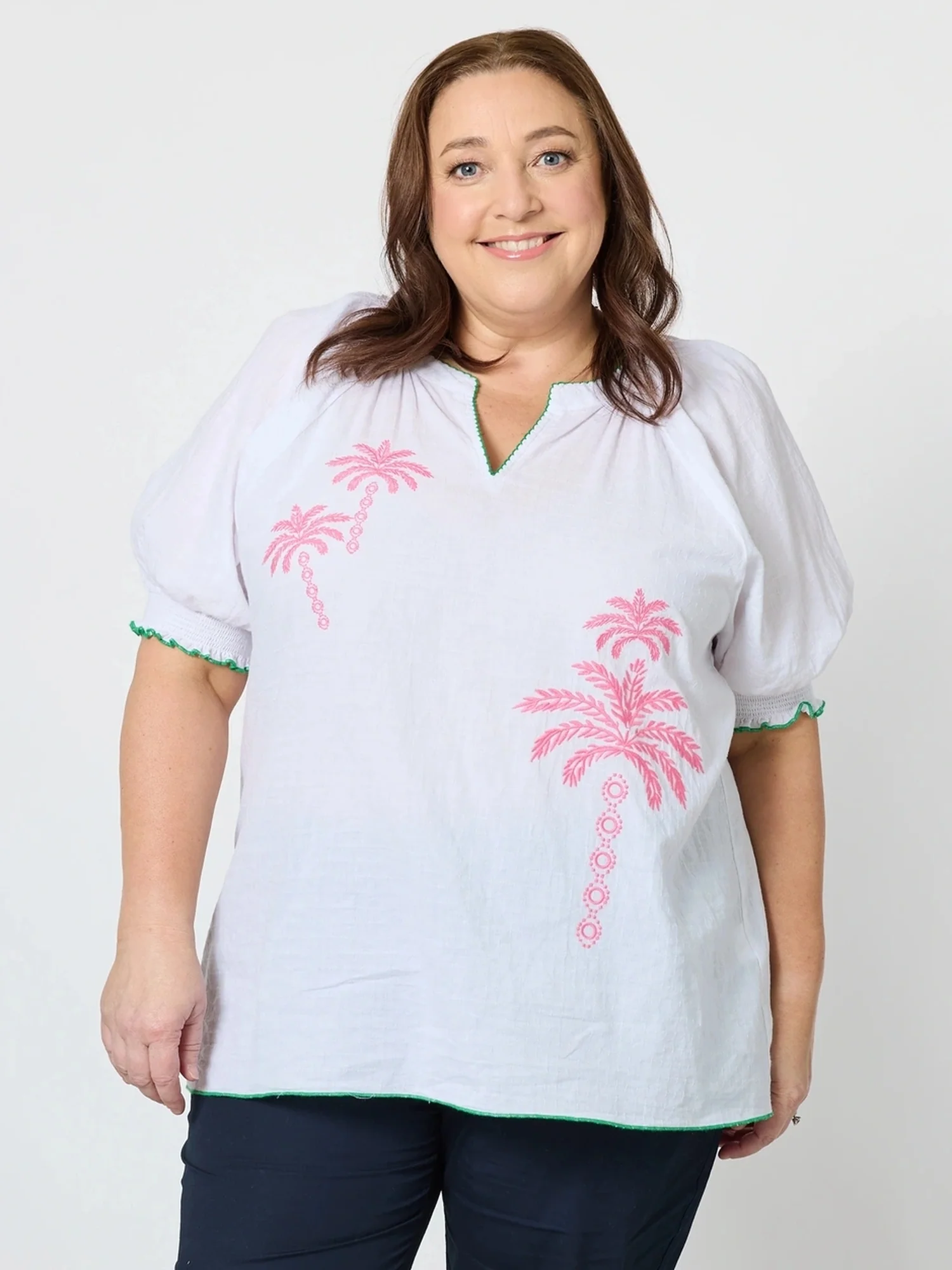 Pina Colada Embroidered Top - White/Pink
