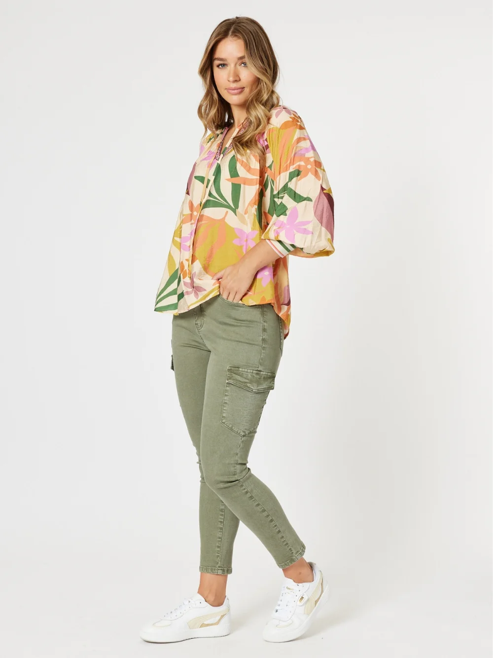 Paige Cargo Slim Leg Jean - Washed Khaki