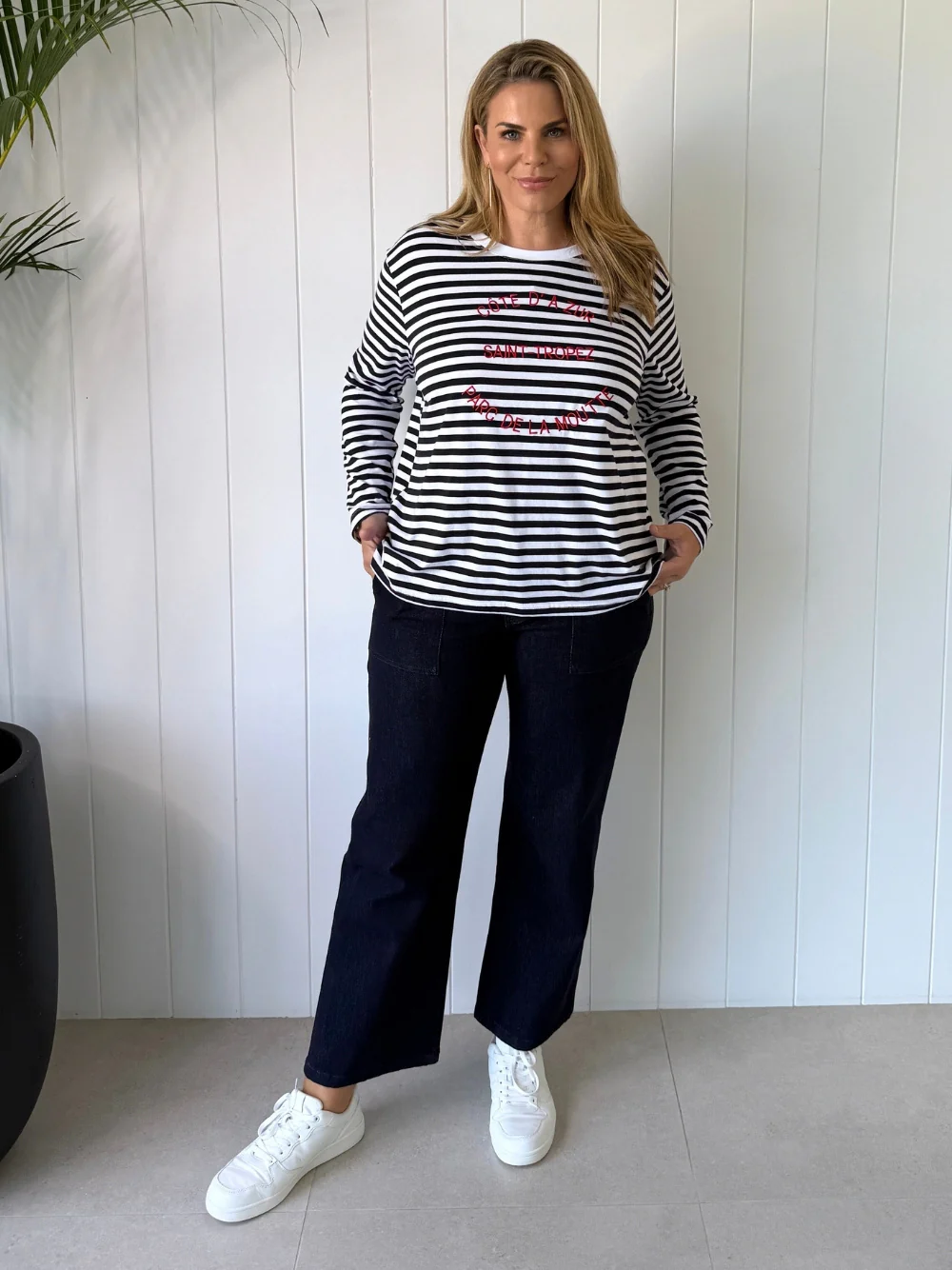 Saint Tropez Stripe Print Long Sleeve Tee - Navy/White