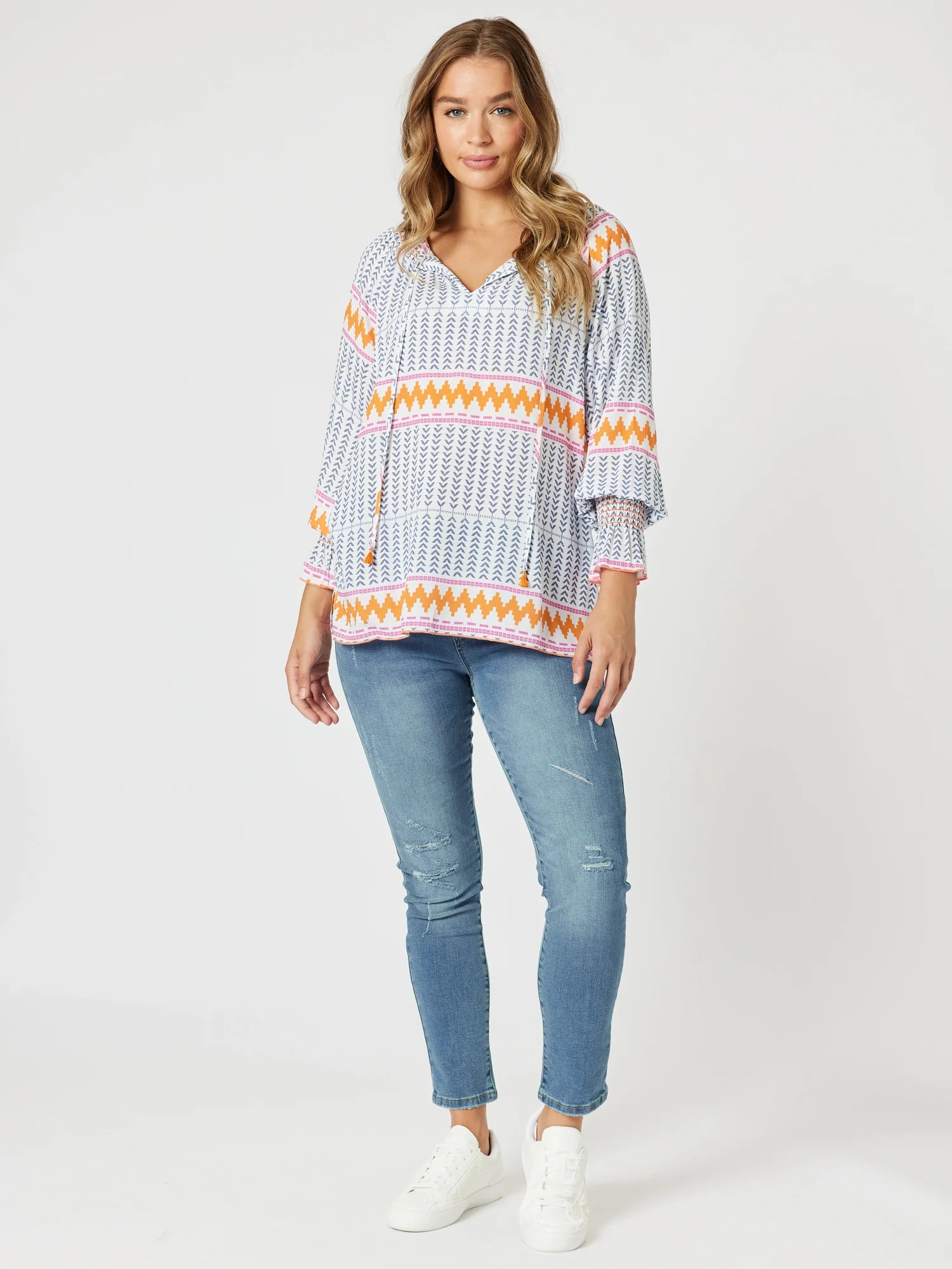 Geo Print Top - Indigo Multi