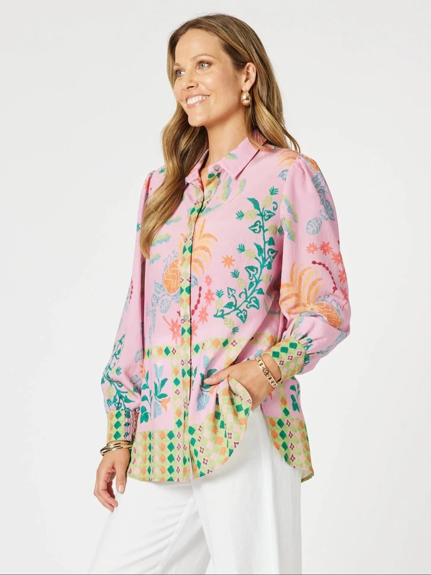 Mardi Gras Floral Print Shirt - Pink/Multi