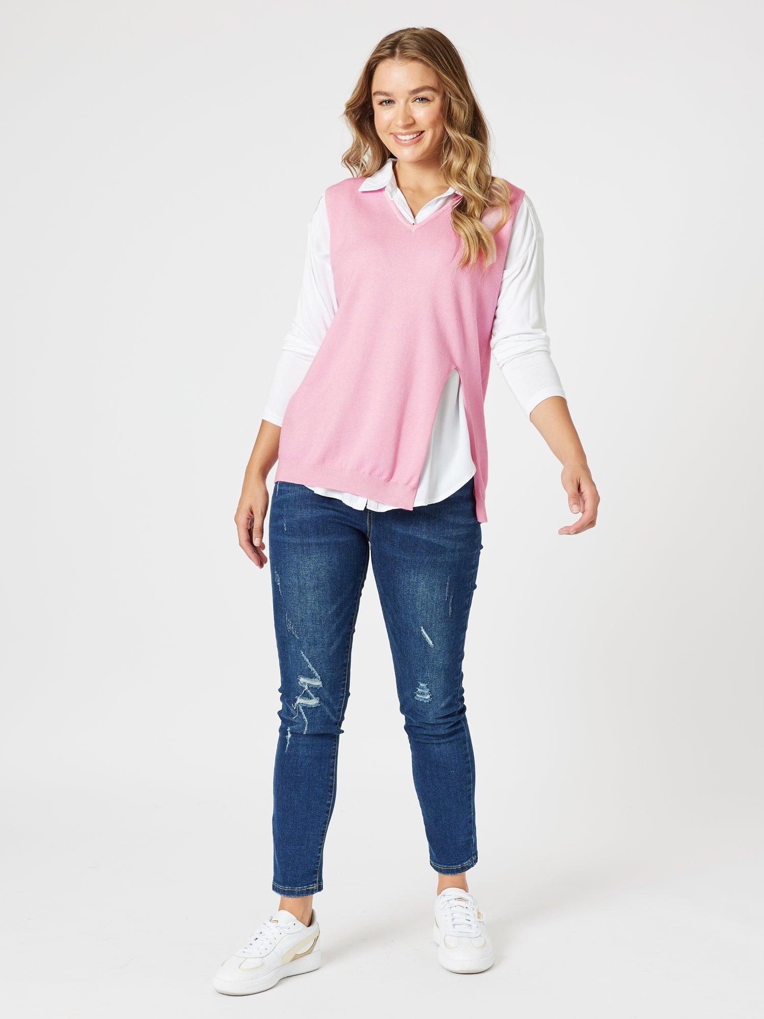 Vicky Side Split Knit Vest - Pink
