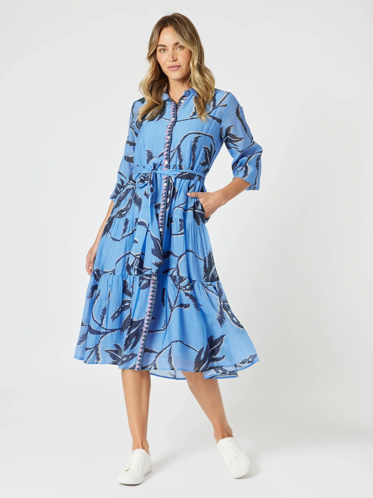 Peninsula Floral Print Shirt Dress - Blue