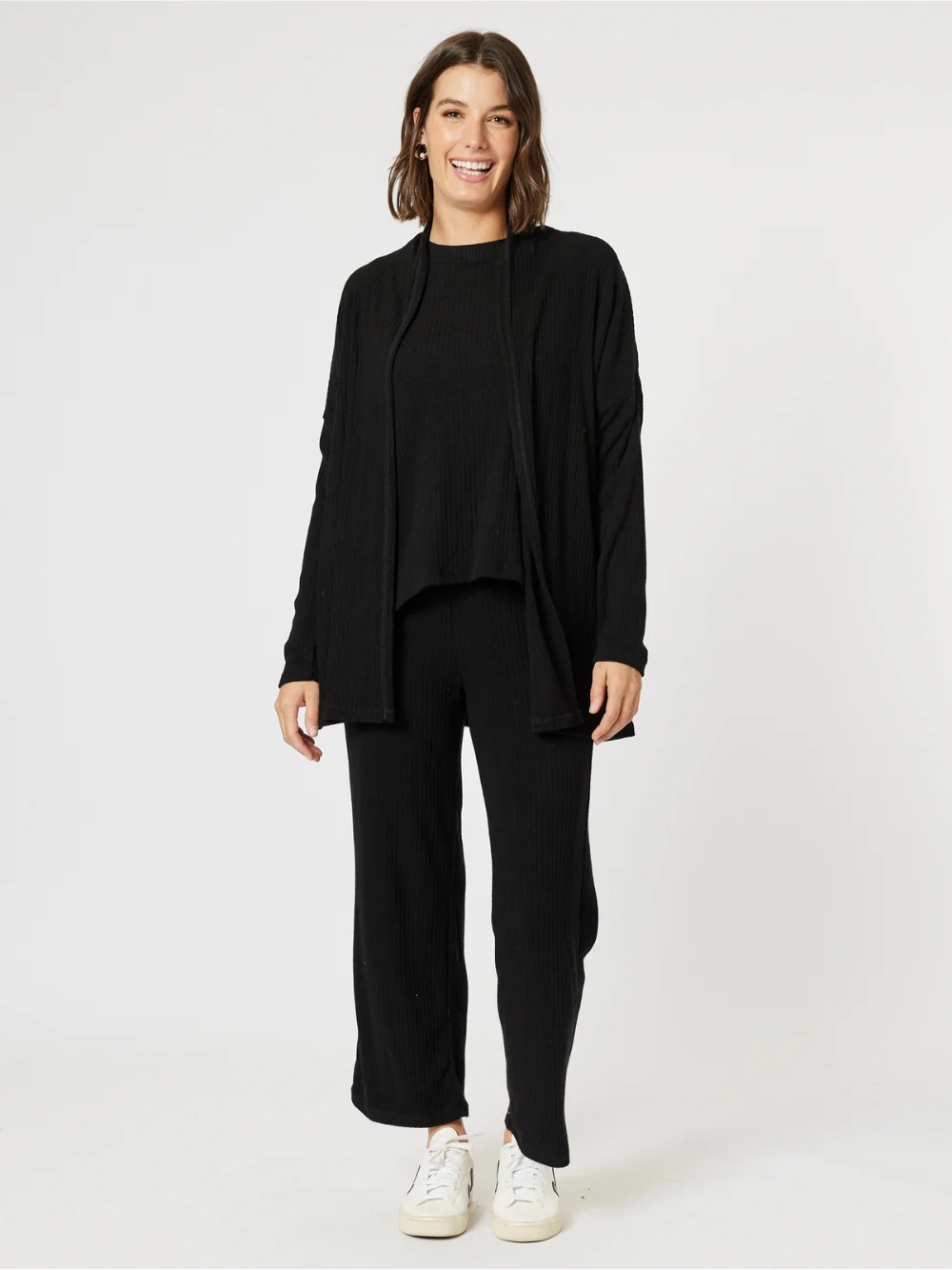 Ribbed Lounge Cardigan - Black