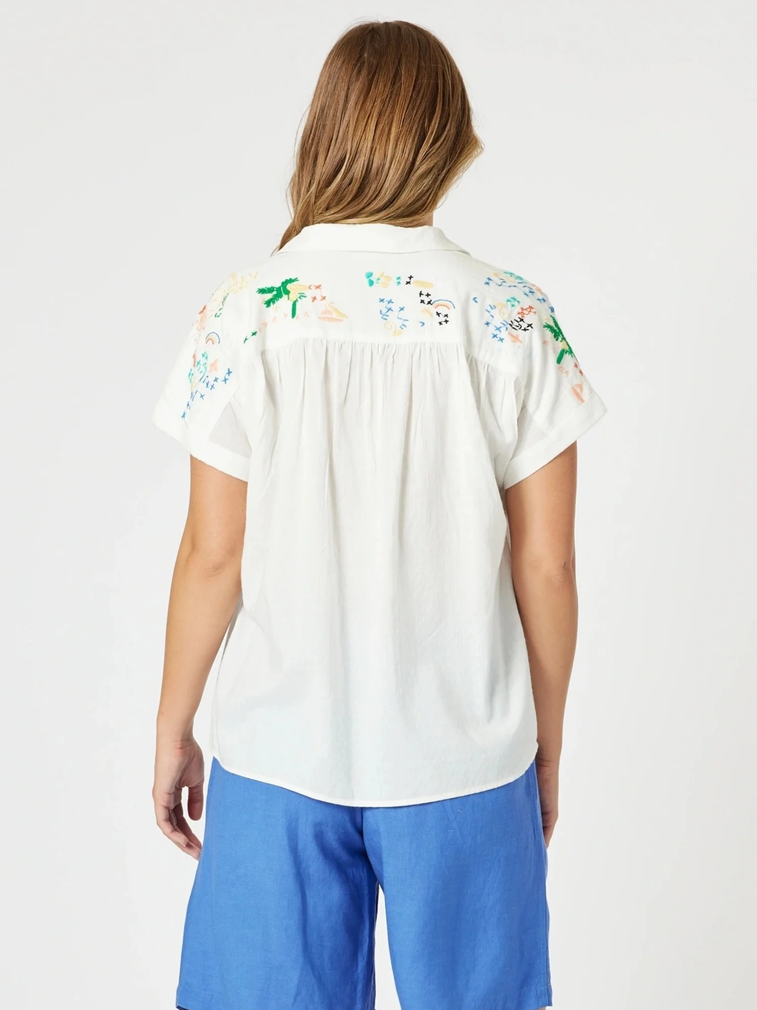 Tropical Embroidered Shirt - White Multi