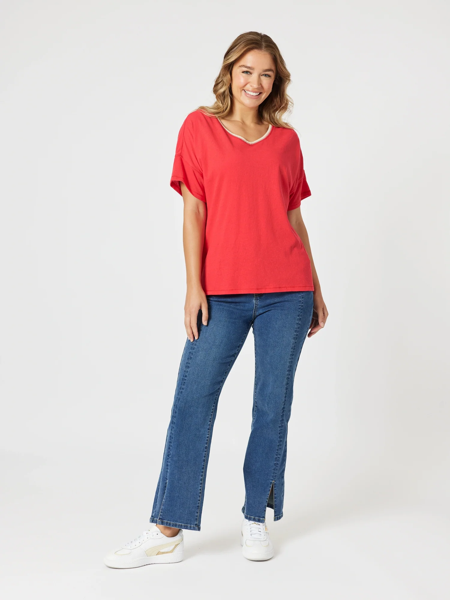 Bella V Neck Tee - Red