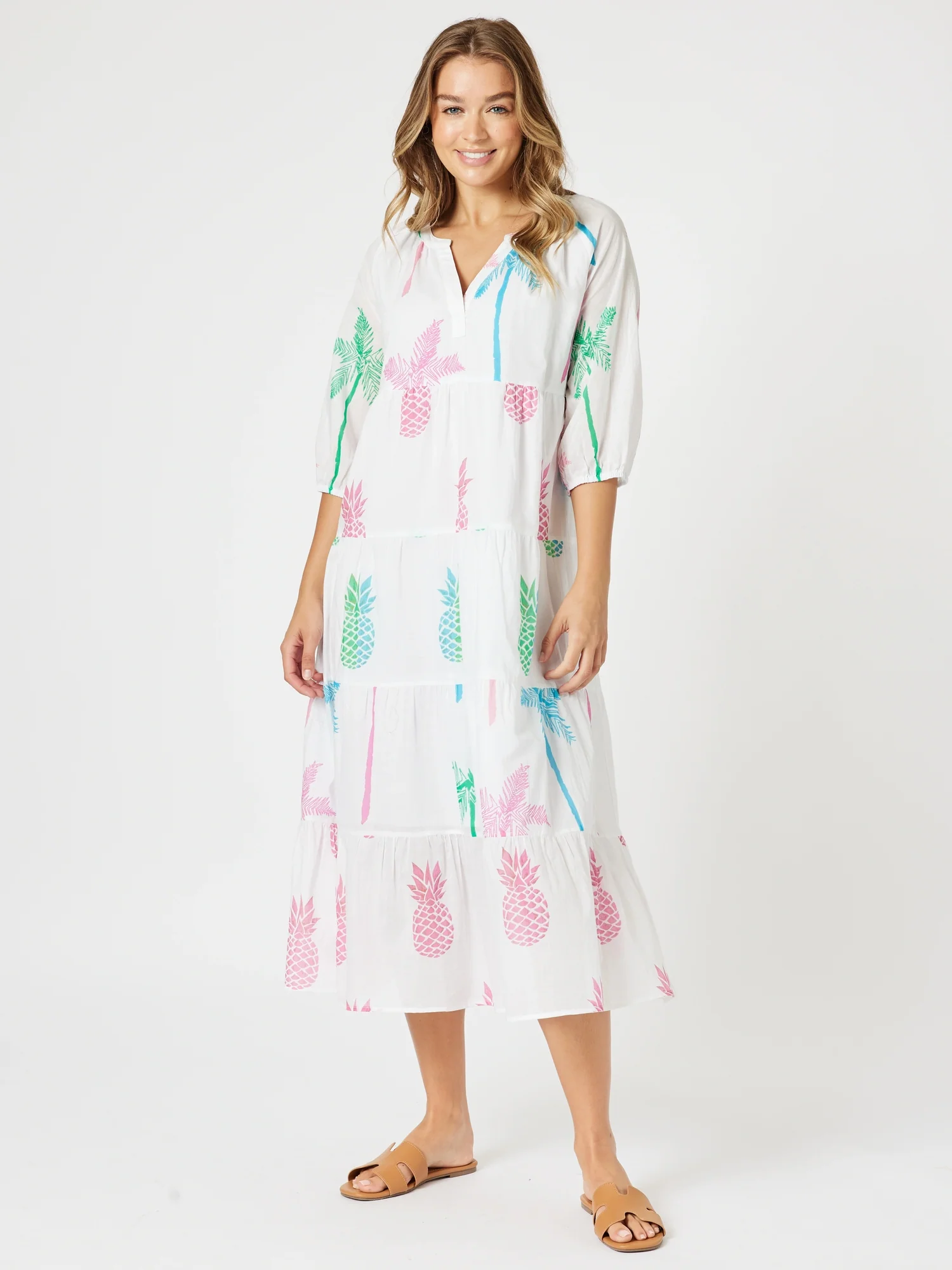 Pina Colada Pineapple Print Dress - White Multi