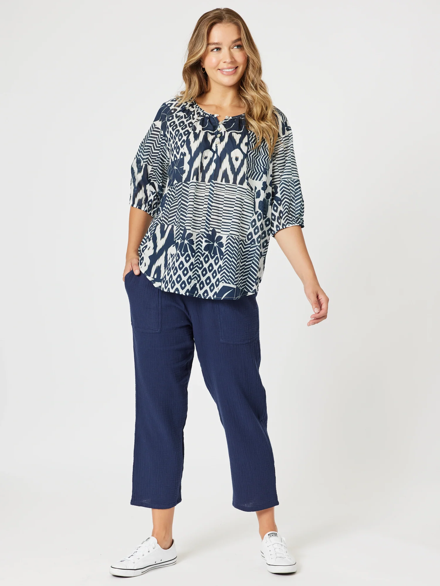 Calabasas Print Top - Navy/White