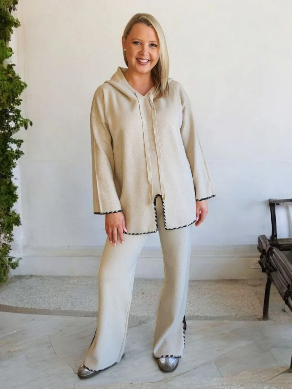 Cosy Split Hem Pant - Natural