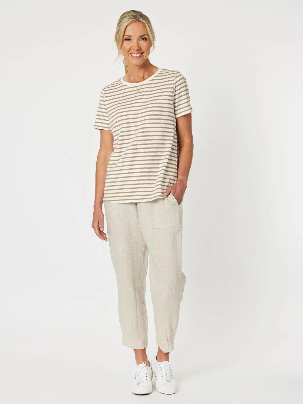 Sarah Linen Pleat Hem Pant - Natural