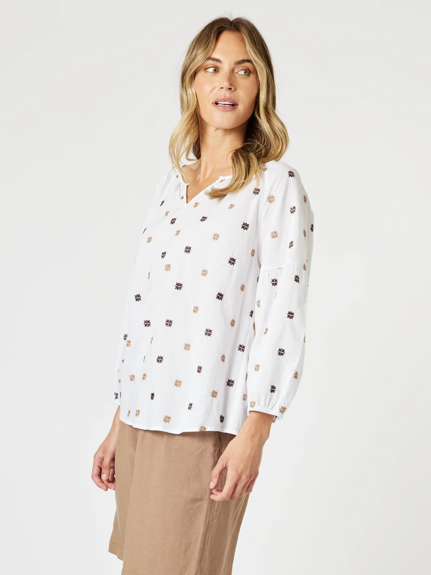 Rattan Embroidered Top - White/Natural