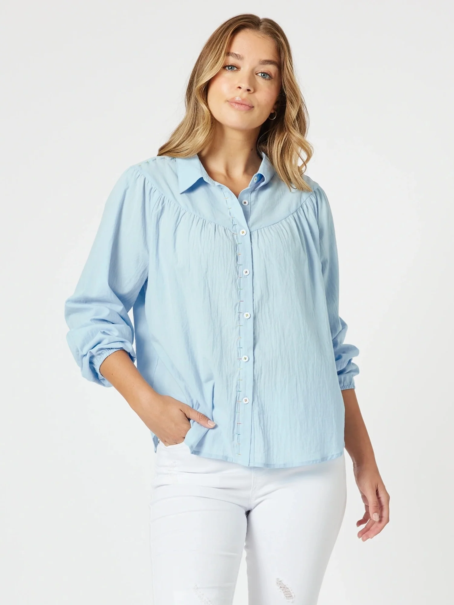 Crayon Stitch Shirt - Sky Blue